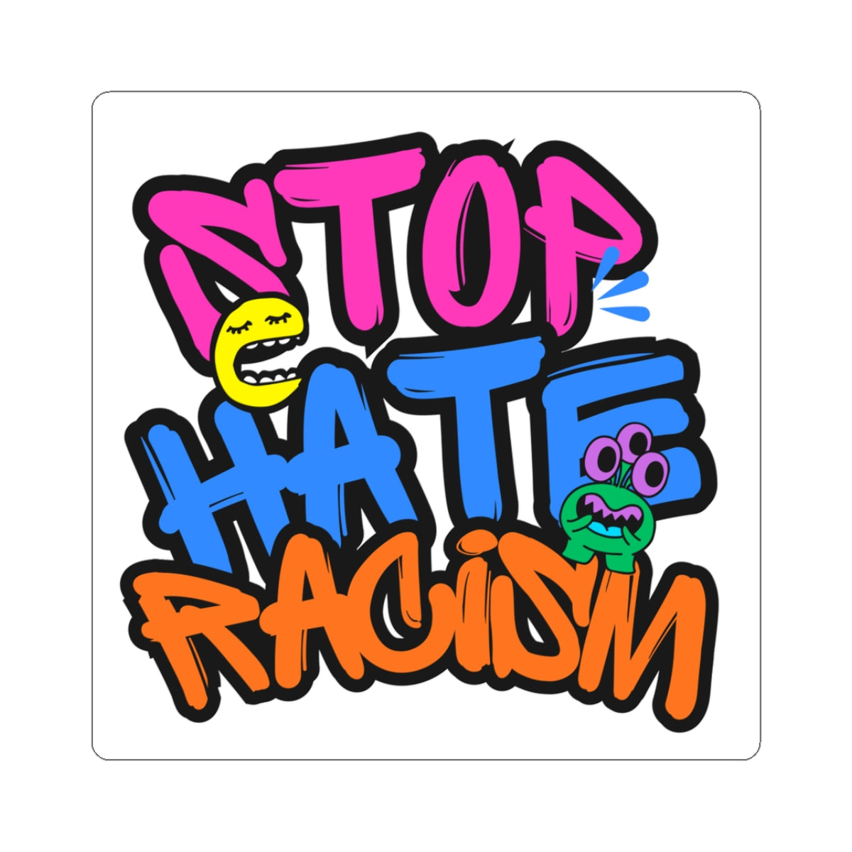 Stop Hate Racism Sticker — Colorful Graffiti Anti-Racism Kiss-Cut Decal