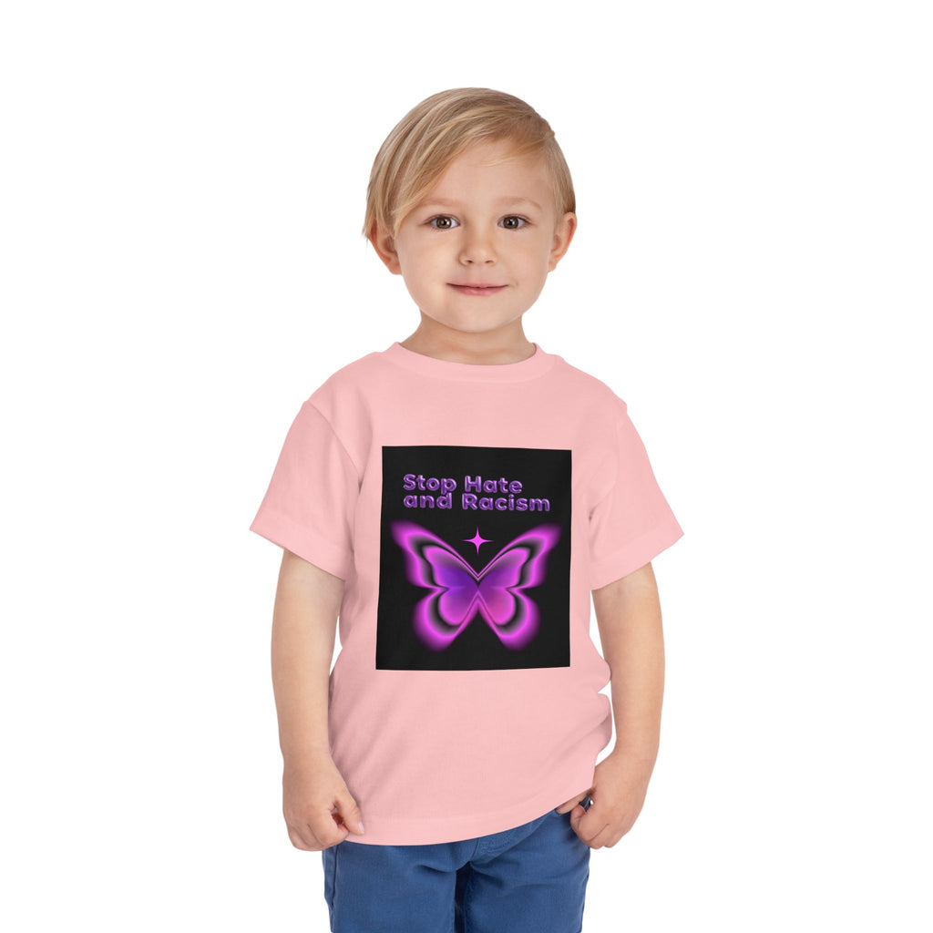 Stop Hate and Racism Toddler Tee — Purple Butterfly Anti-Racism Shirt
