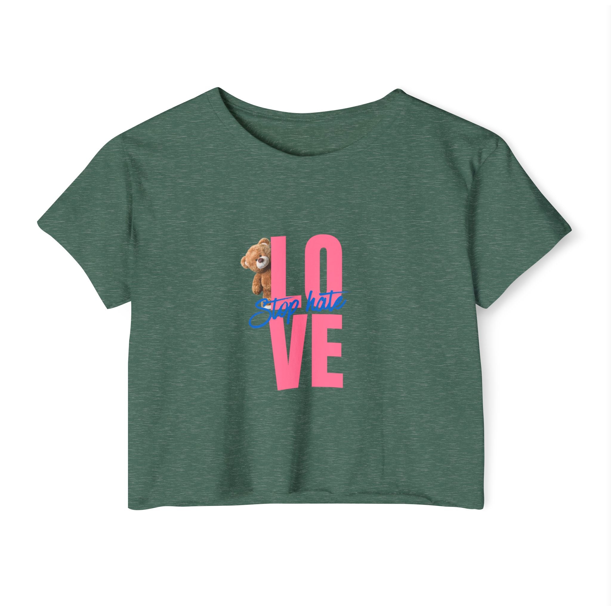 LOVE Festival Crop Top — 'Stop Hate' Pink Teddy Graphic