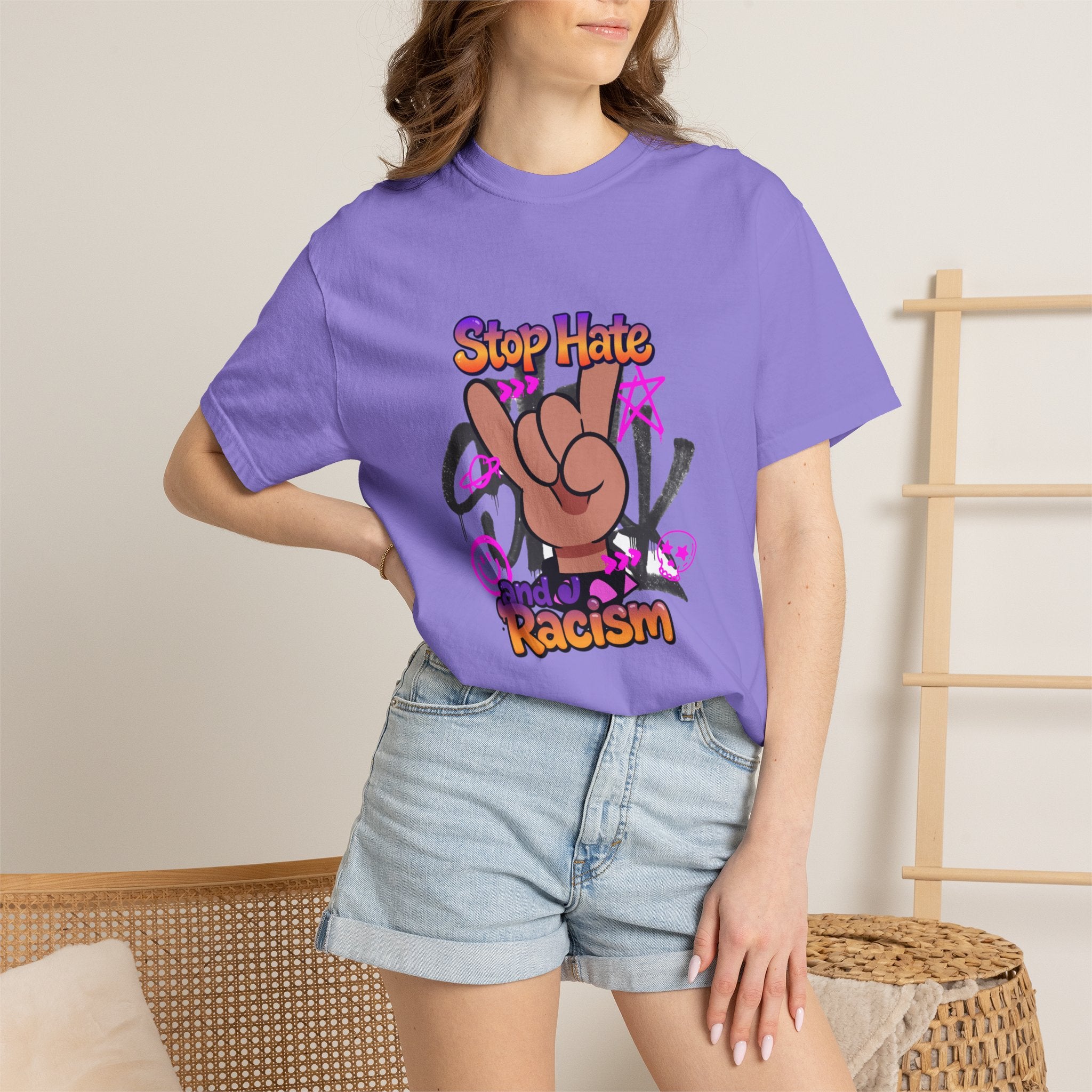 Stop Hate and Racism Graphic T-Shirt – Anti-Racism Solidarity Tee
