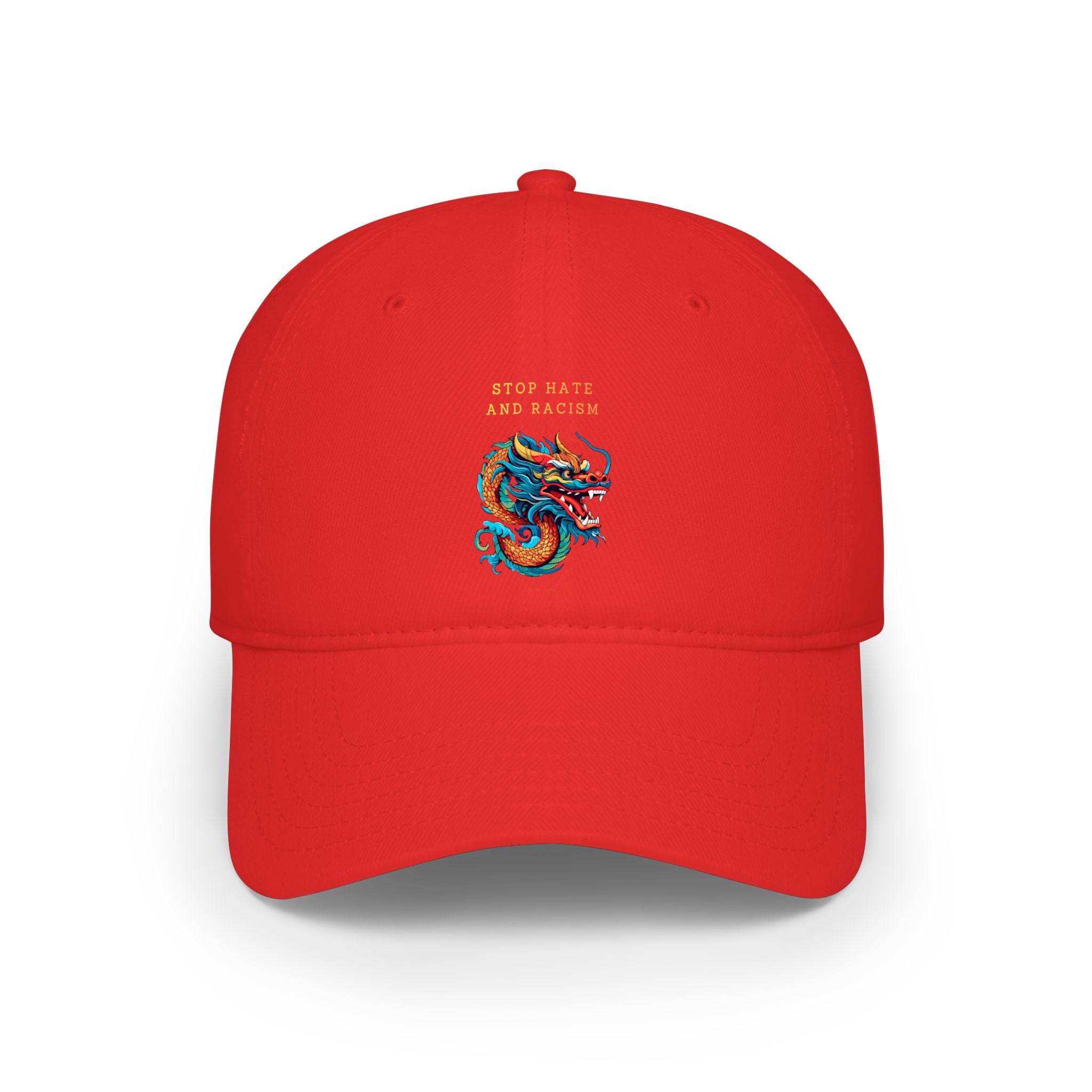 Red Dragon Baseball Cap - "Stop Hate and Racism" Embroidered Low Profile Hat