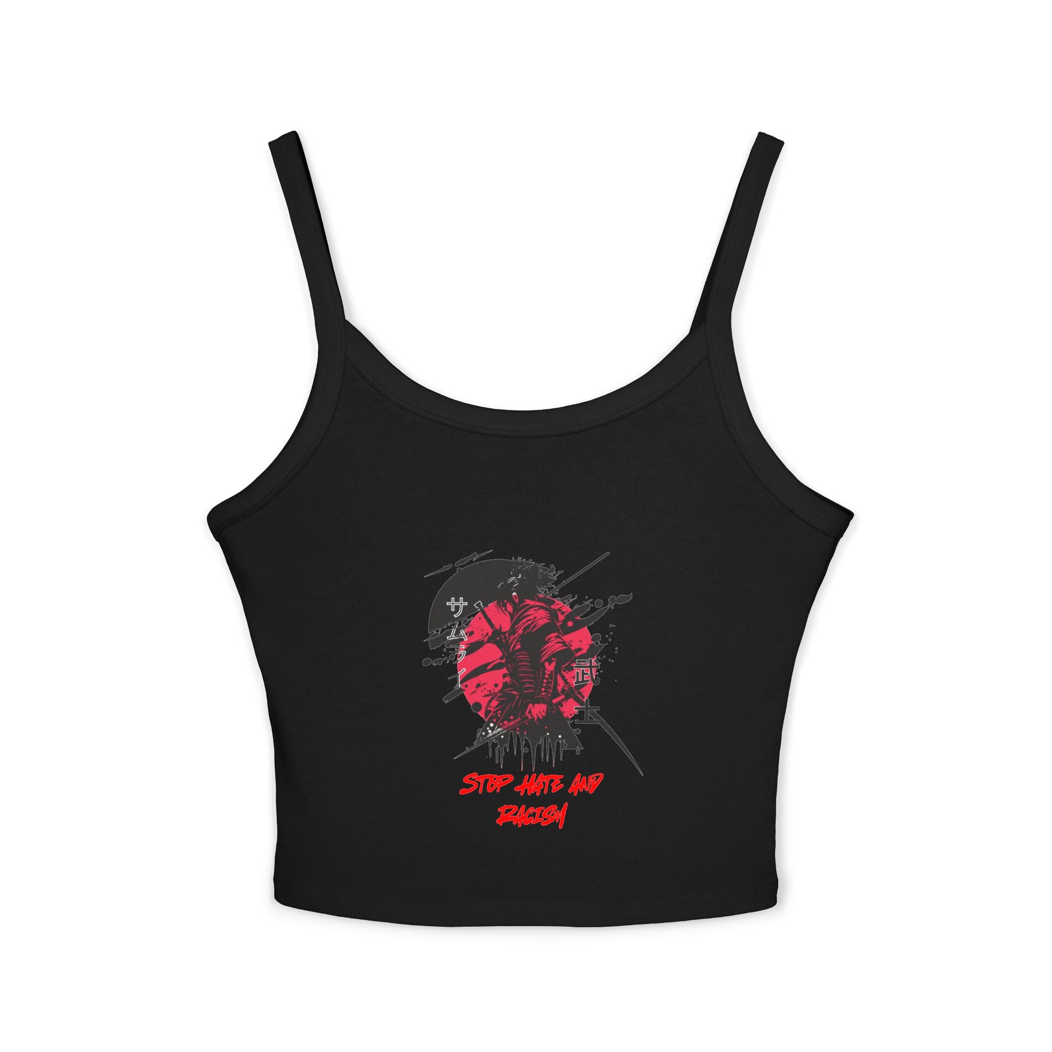 Spaghetti Tank Top – Grunge Red Rose Graphic "Stop Wishing Start"