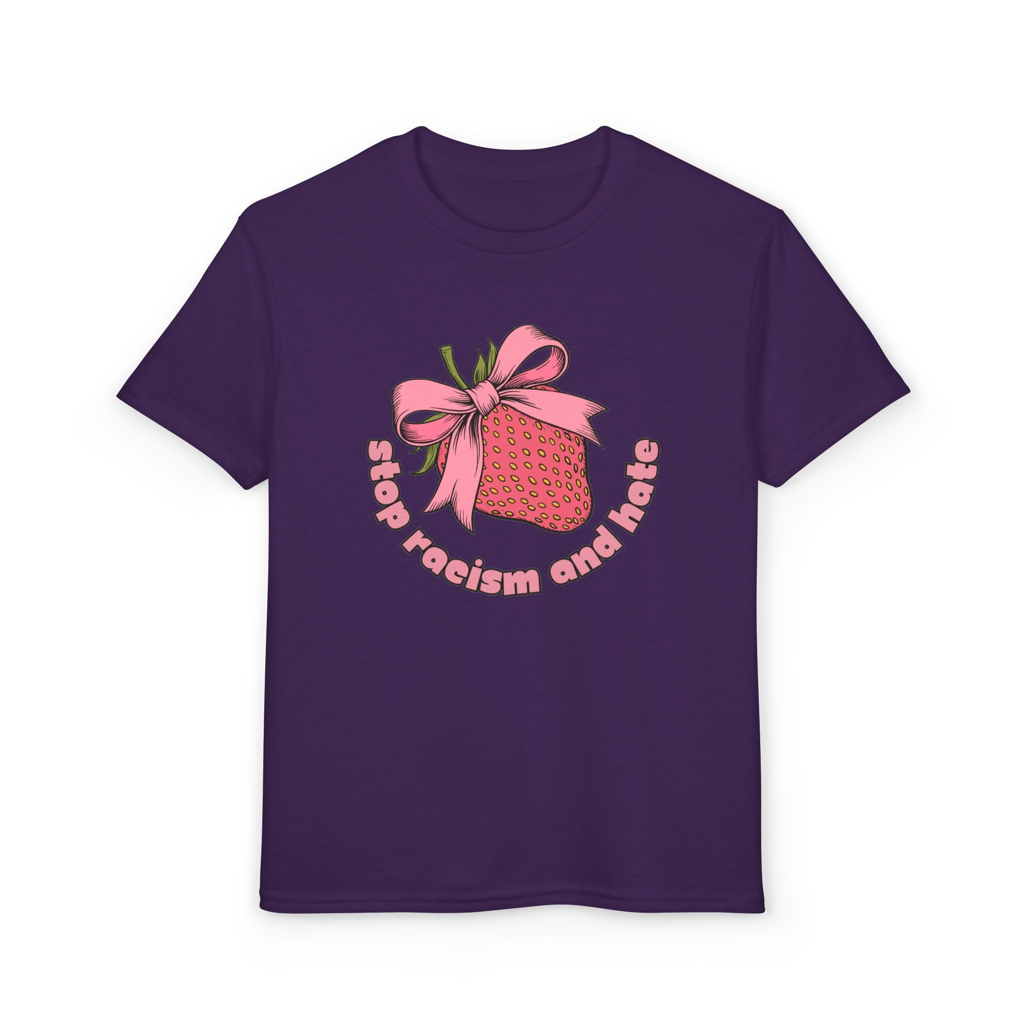 Youth T-Shirt — Cute Pink Gift Box Graphic with "Stop, Realism and Races" Slogan