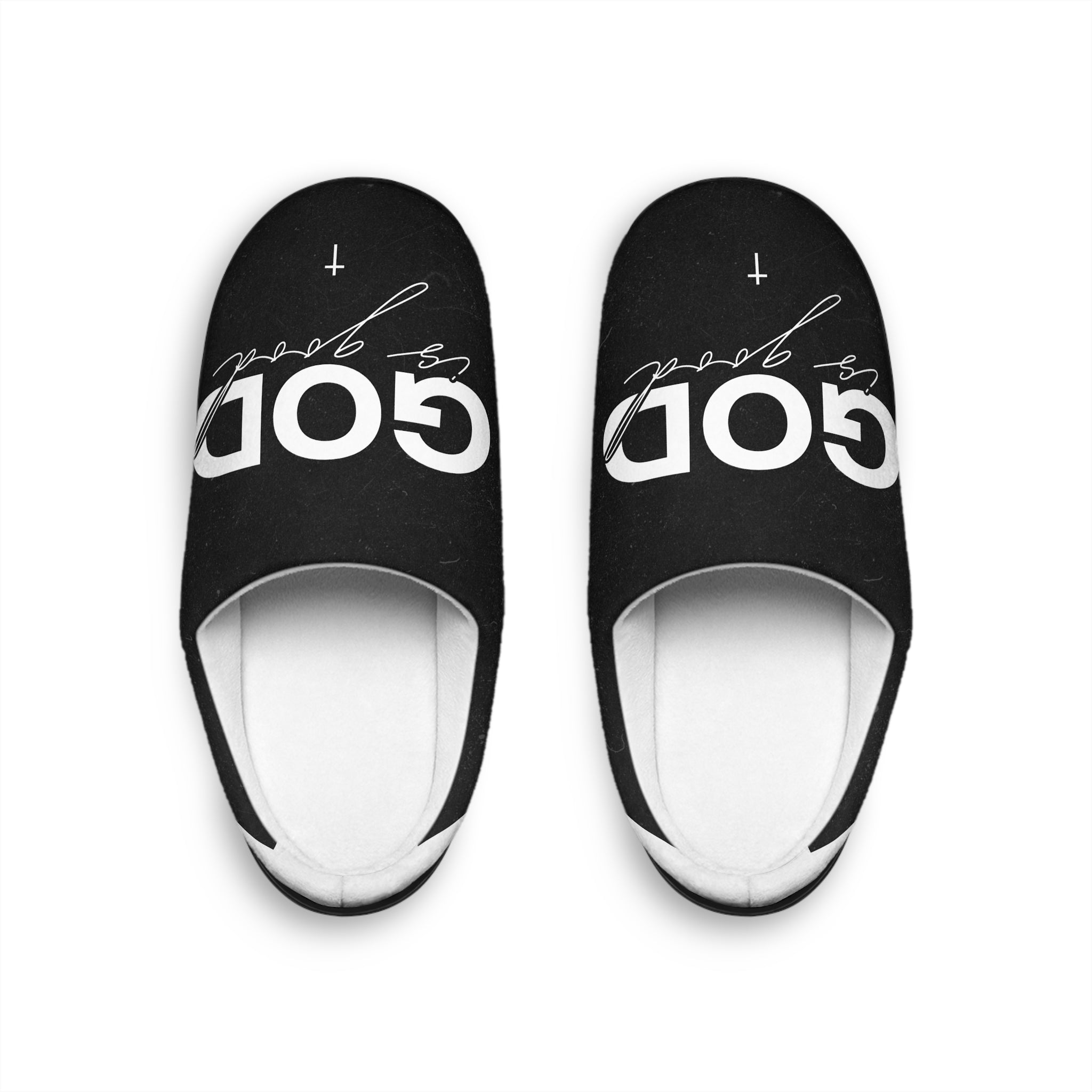 Women's Indoor Slippers — 'God is Good' Cozy Black Slip-On