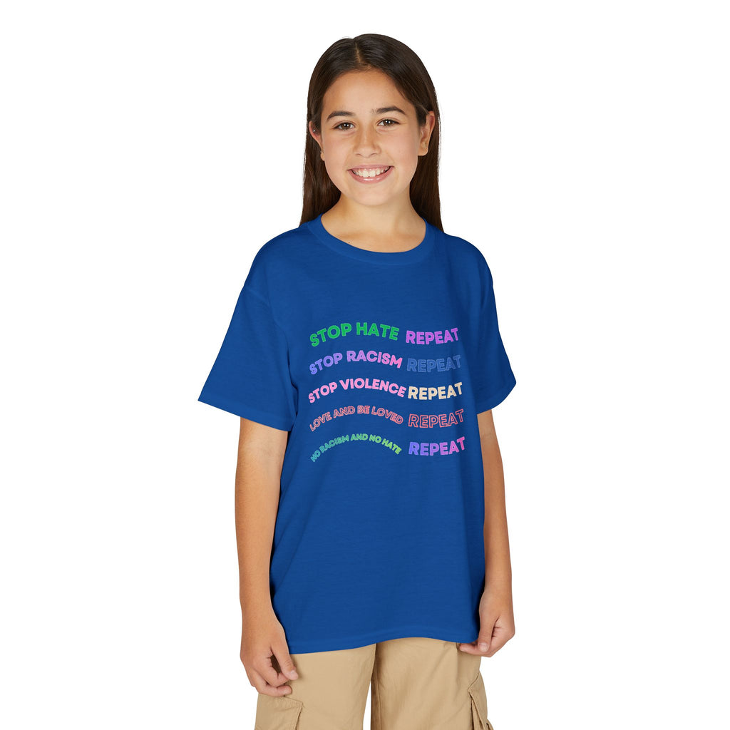 Youth T‑Shirt — "Stop Hate Repeat" Rainbow Anti-Bullying Tee