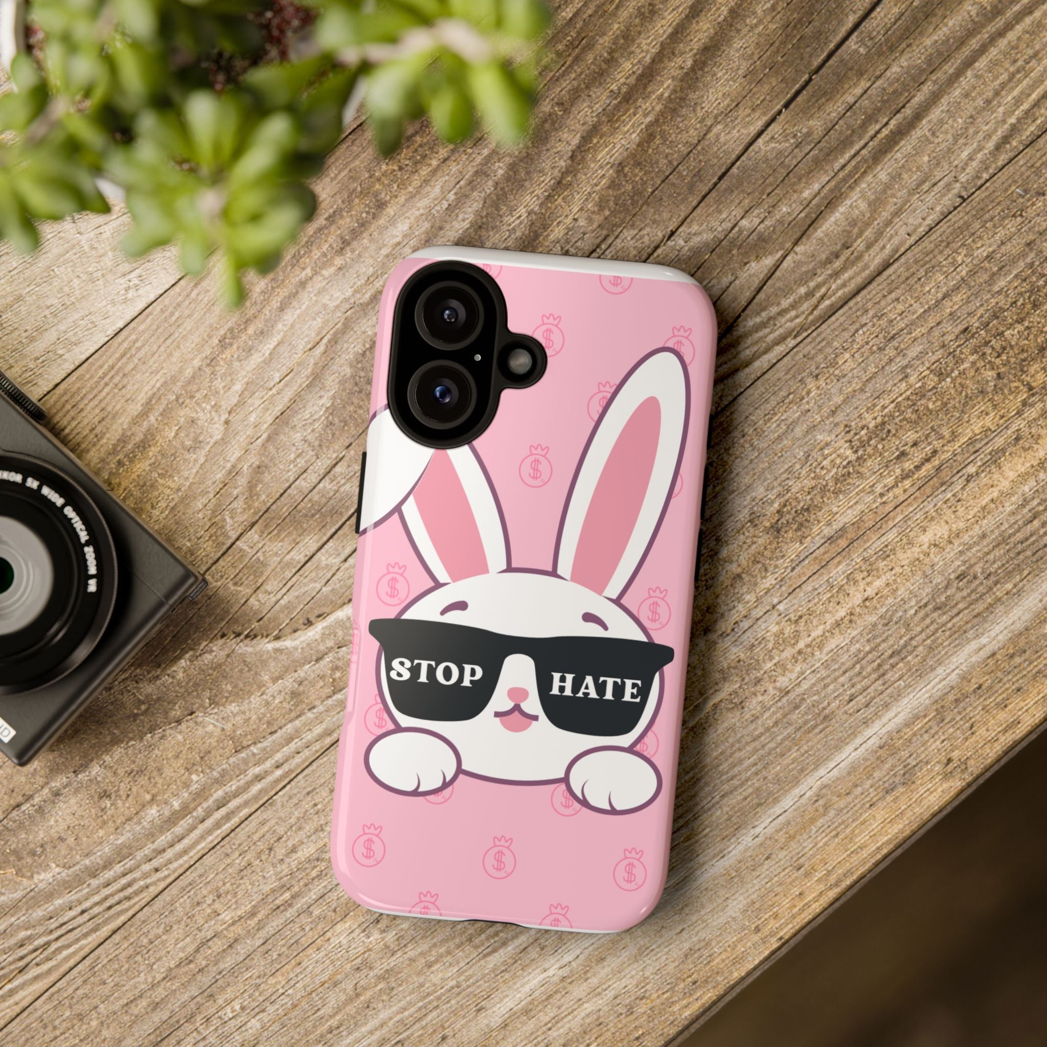 Phone Case — Pink 'Stop Hate' Bunny Protective Tough Case