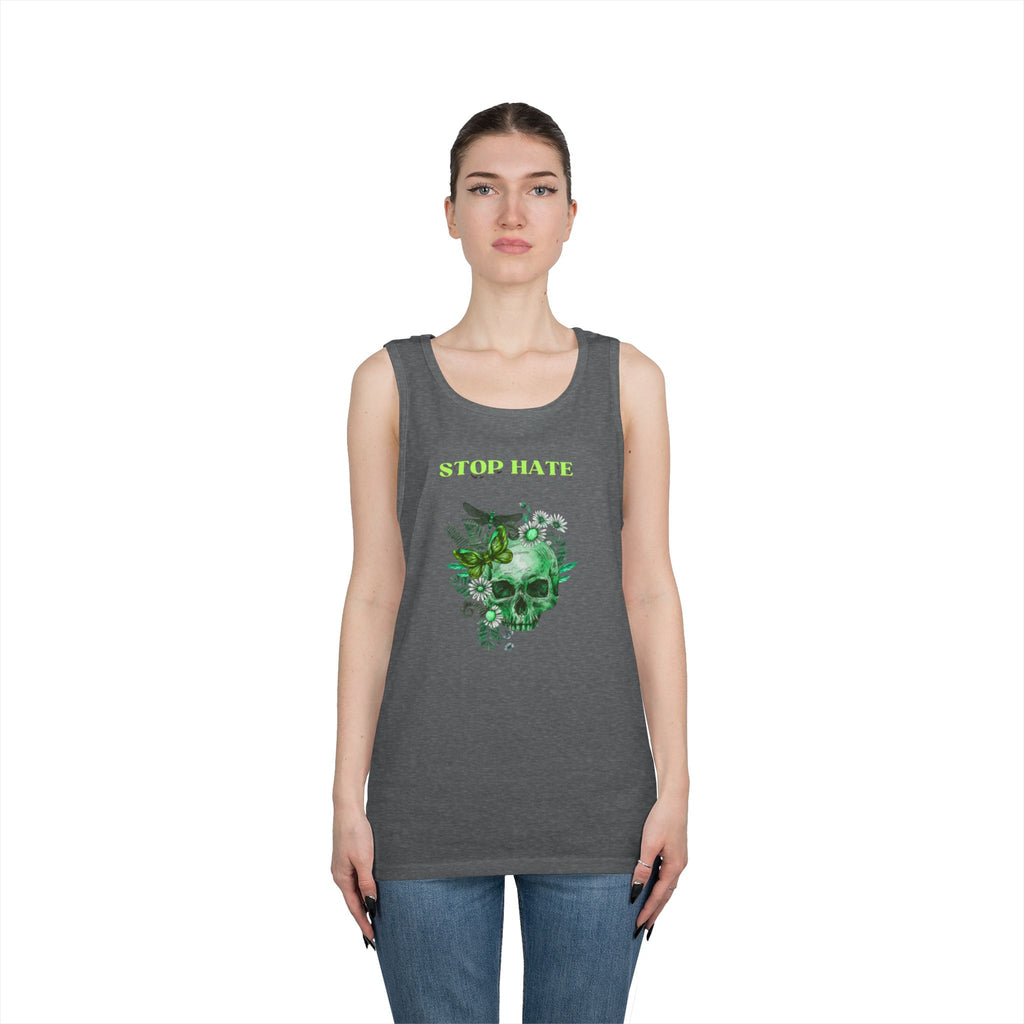 Stop Hate Skull Tank — Green Floral Skull Tank Top