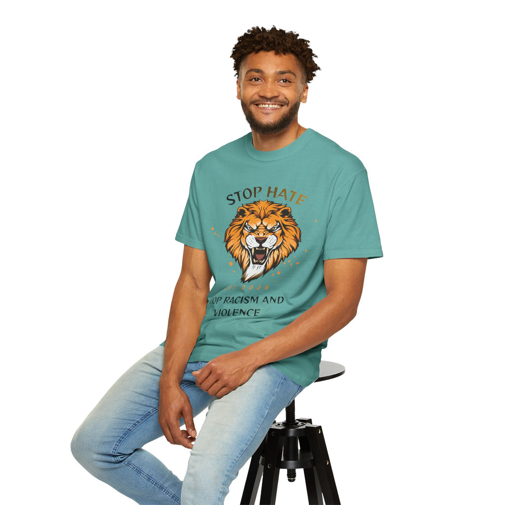 Stop Hate Lion T-Shirt — "Stop Racism and Violence" Statement Tee