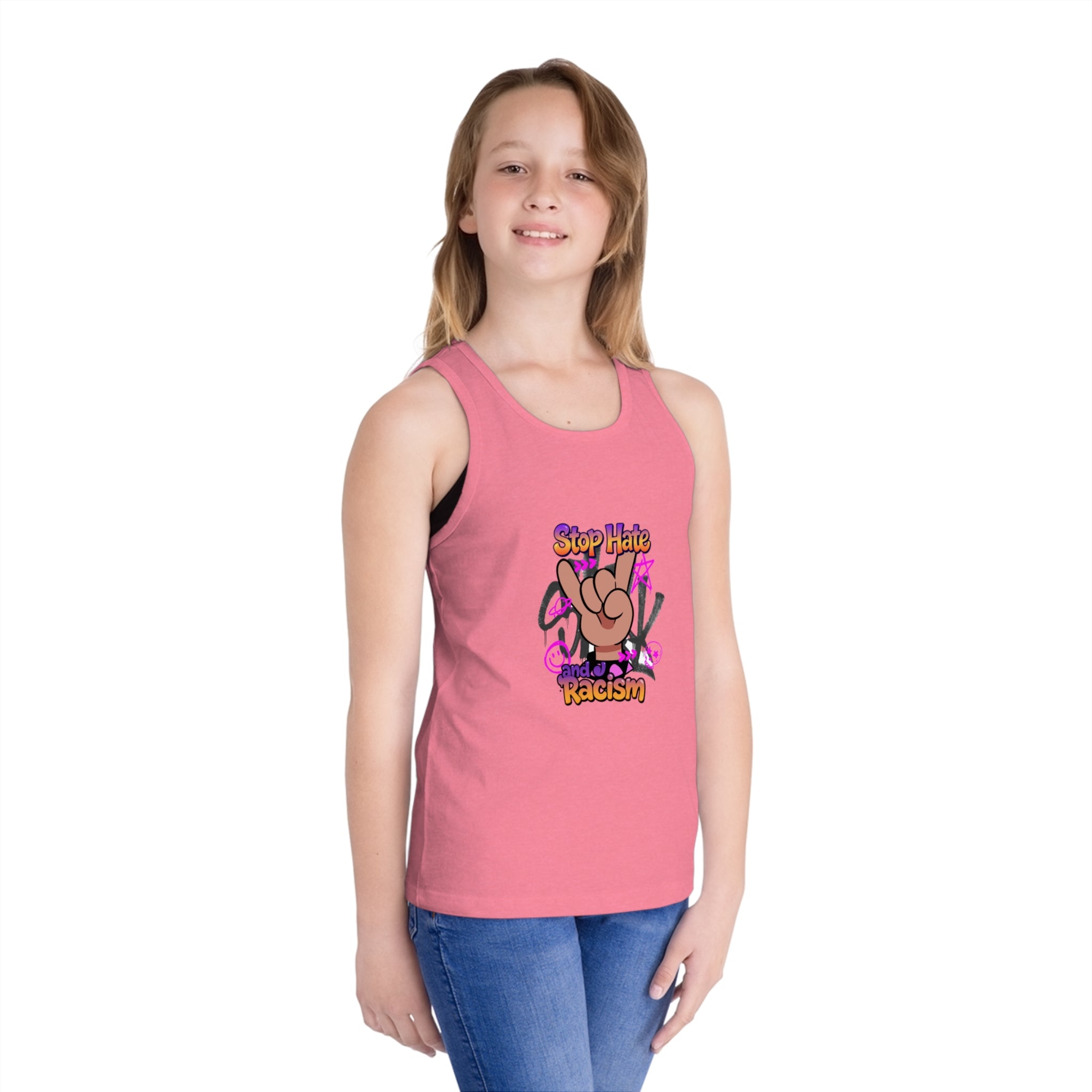 Stop Hate Racism Kids Tank Top — Peace Sign Anti-Racism Graphic