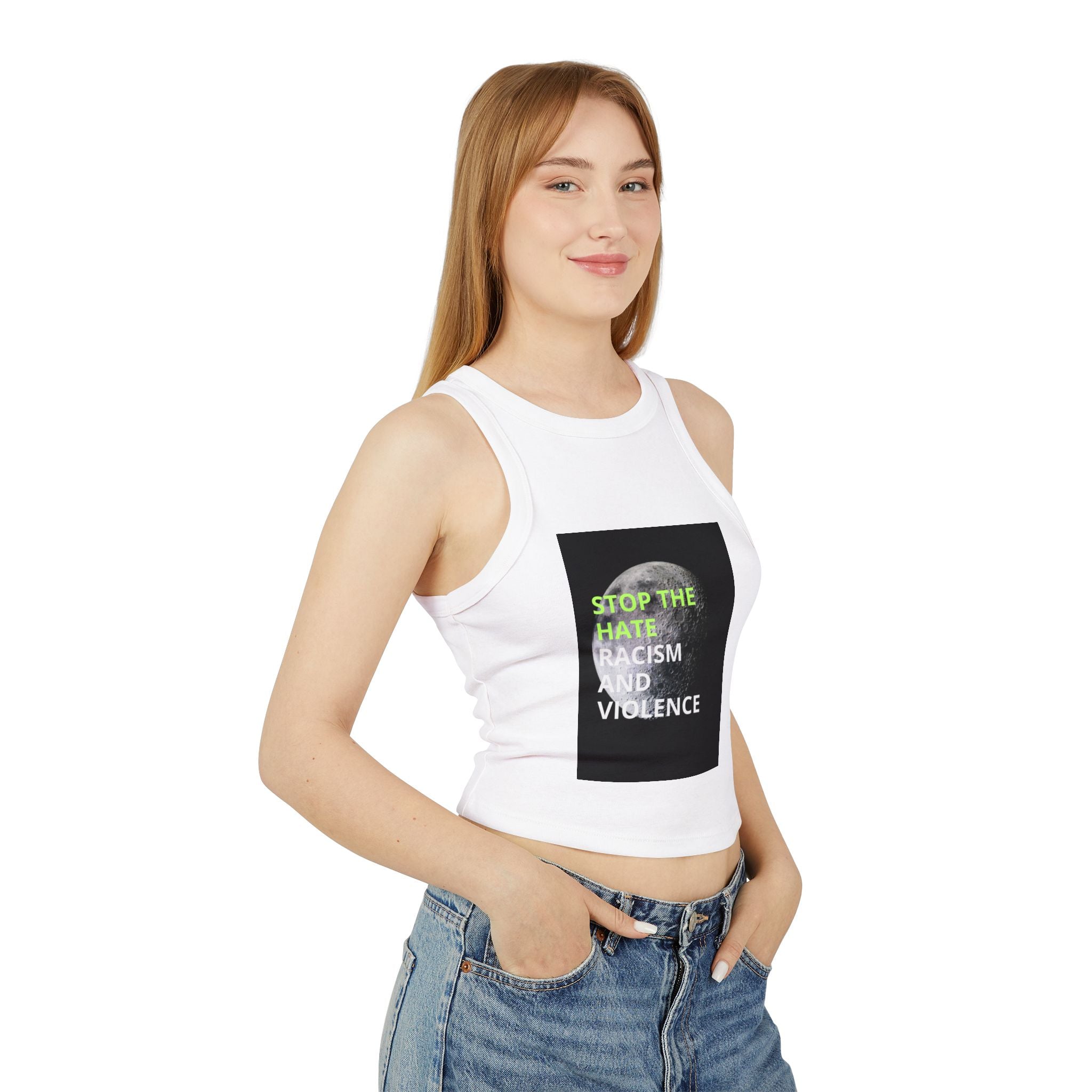 Stop the Hate Racer Tank Top — Anti-Racism Graphic Crop Tank