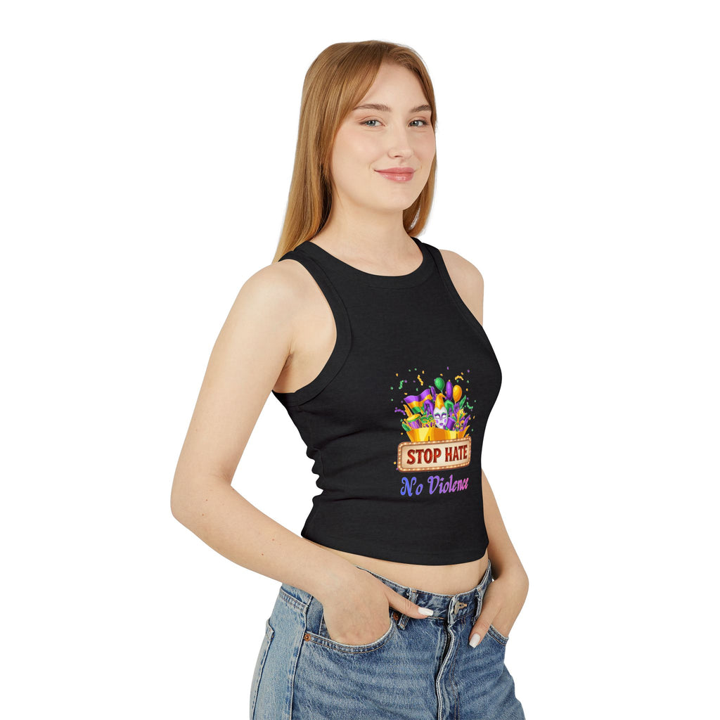 Racer Tank Top — "Stop Hate No Violence" Pride-Inspired Peace Tee