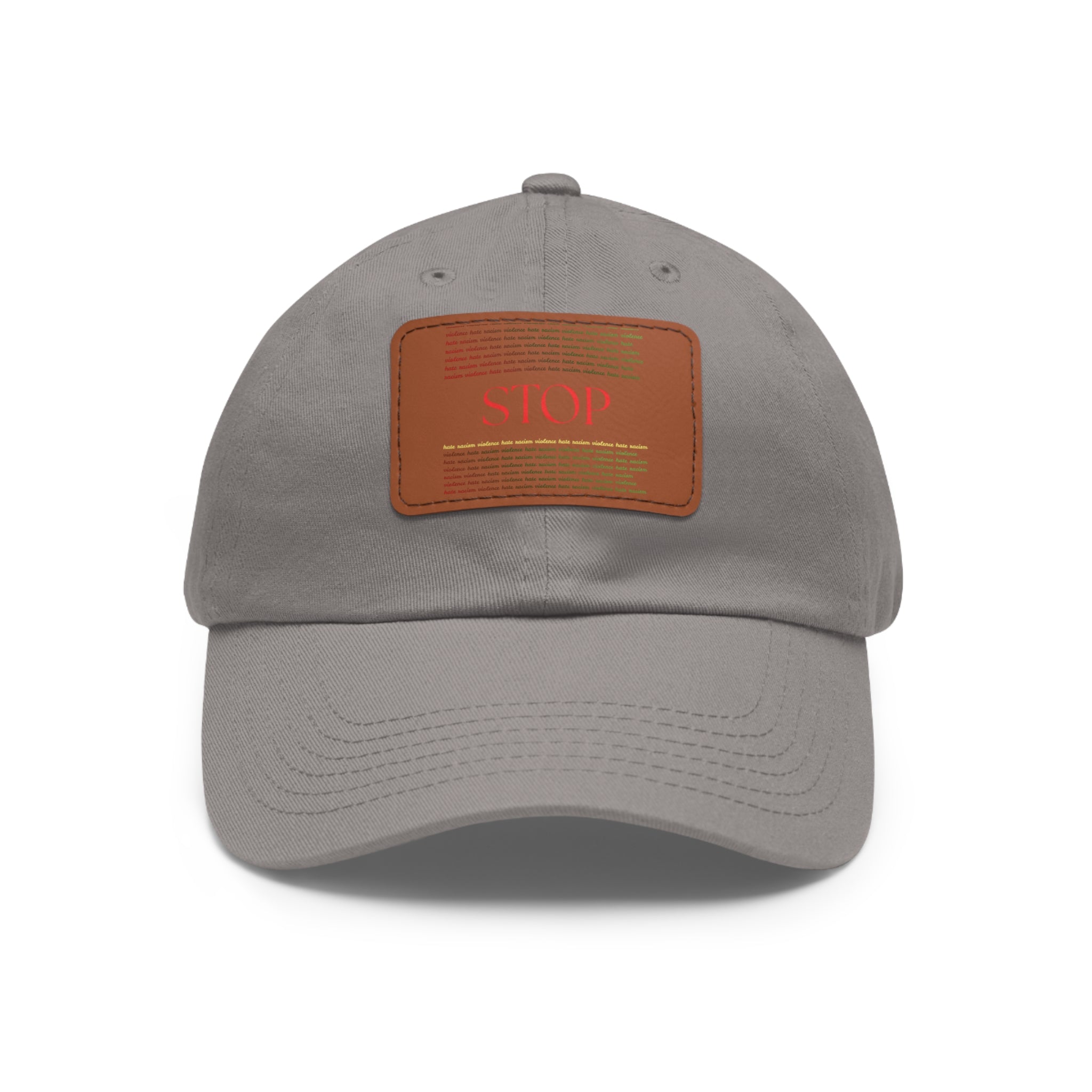 Leather Patch Dad Hat — 'STOP' Embossed Casual Baseball Cap