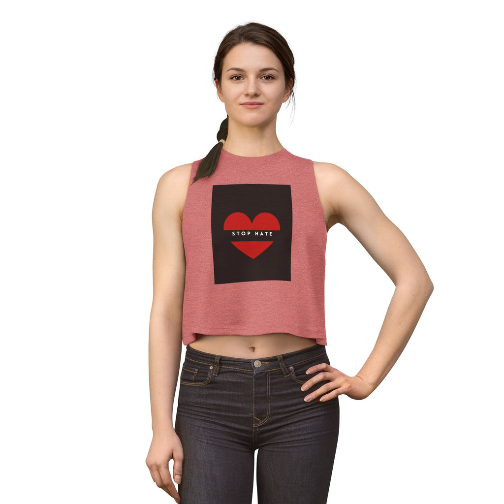 Stop Hate Red Heart Women's Crop Top – Activist Message Tank for Pride & Awareness