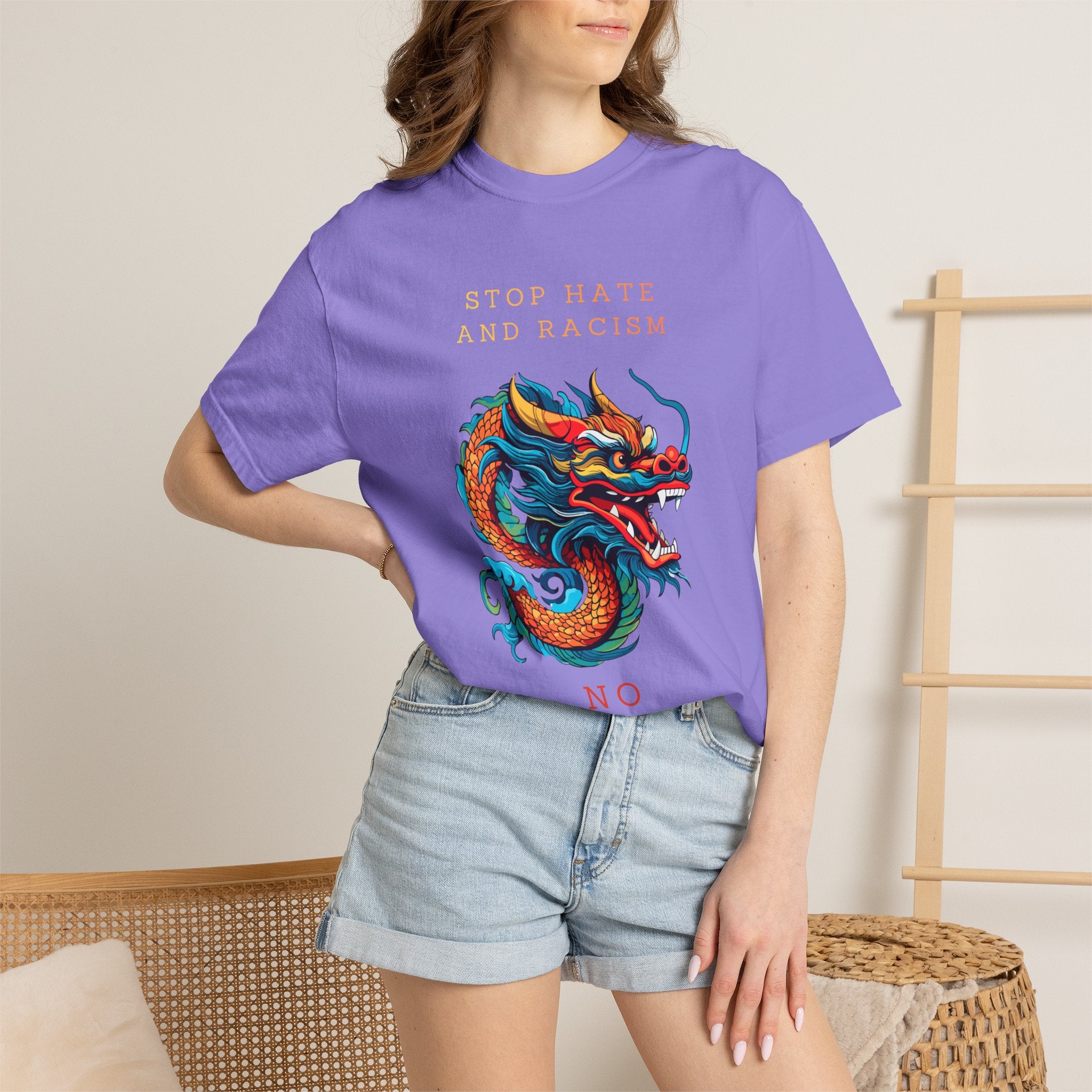 T-Shirt — 'Stop Hate and Racism, No Violence' Dragon Graphic Tee