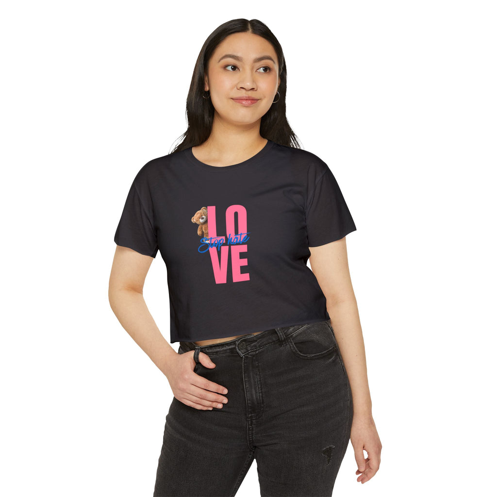 LOVE Festival Crop Top — 'Stop Hate' Pink Teddy Graphic