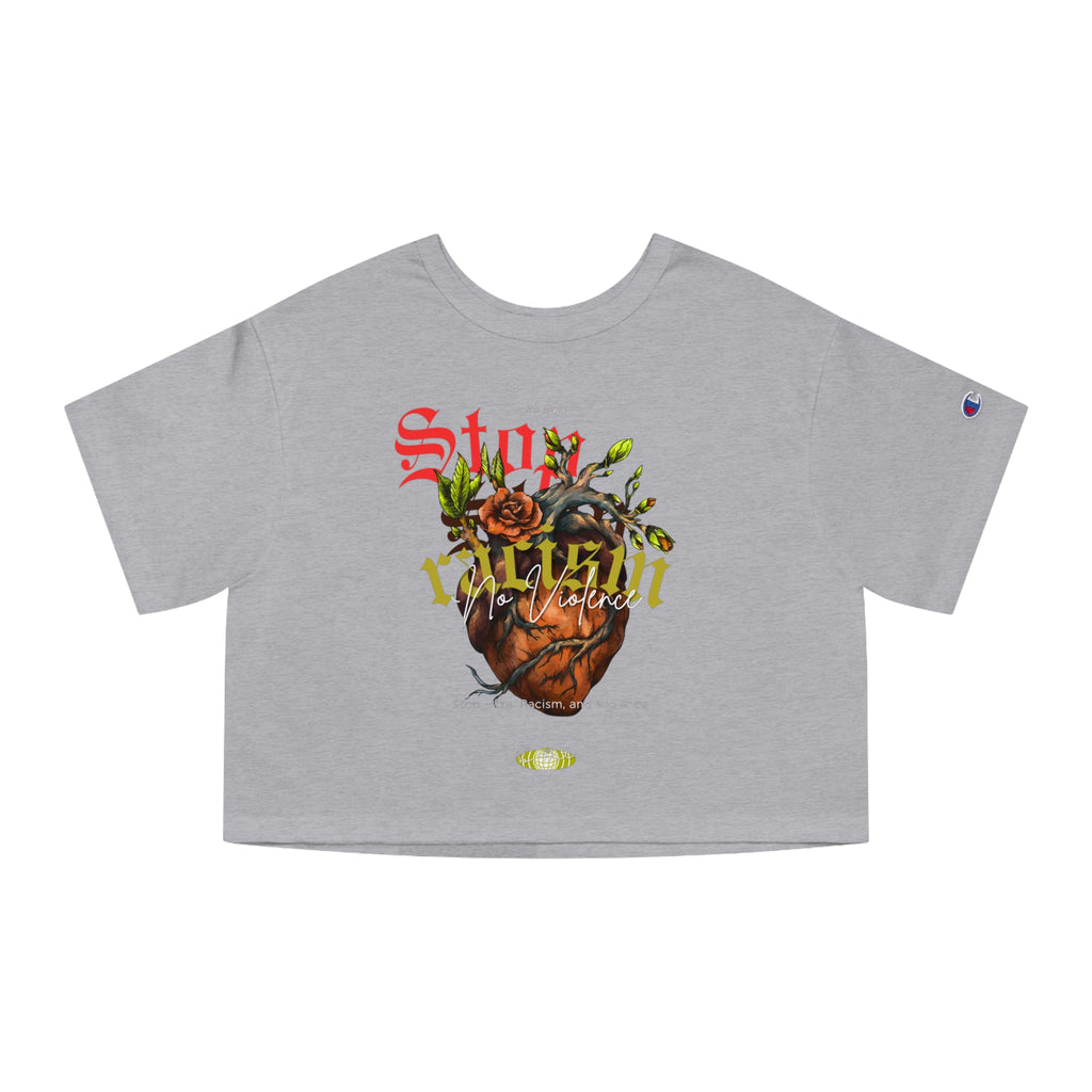 Cropped T-Shirt — Vintage Heart & Bloom Graphic (Stay Wild)