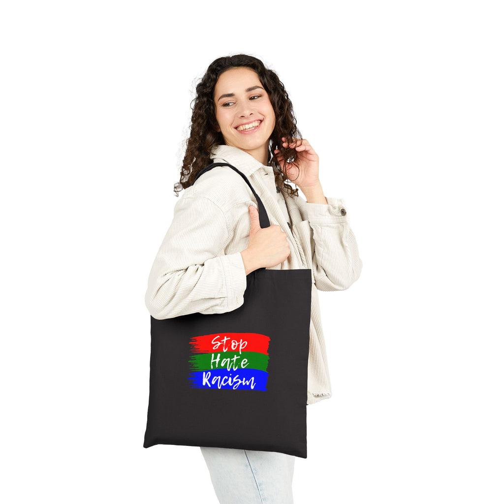 Tote Bag — “Stop Hate Racism” Canvas Tote | Anti-Racism Protest & Everyday Reusable Grocery Bag