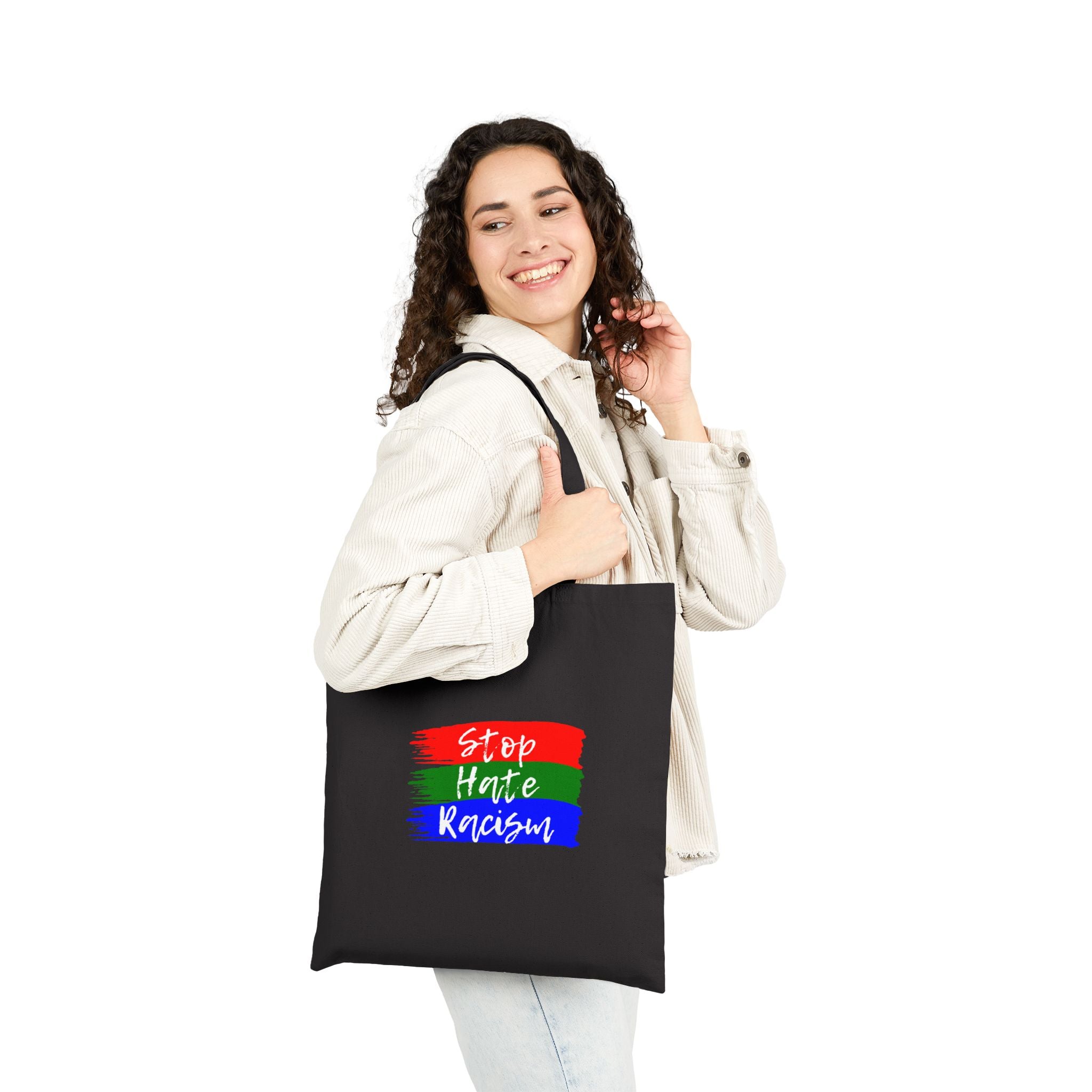 Tote Bag — “Stop Hate Racism” Canvas Tote | Anti-Racism Protest & Everyday Reusable Grocery Bag