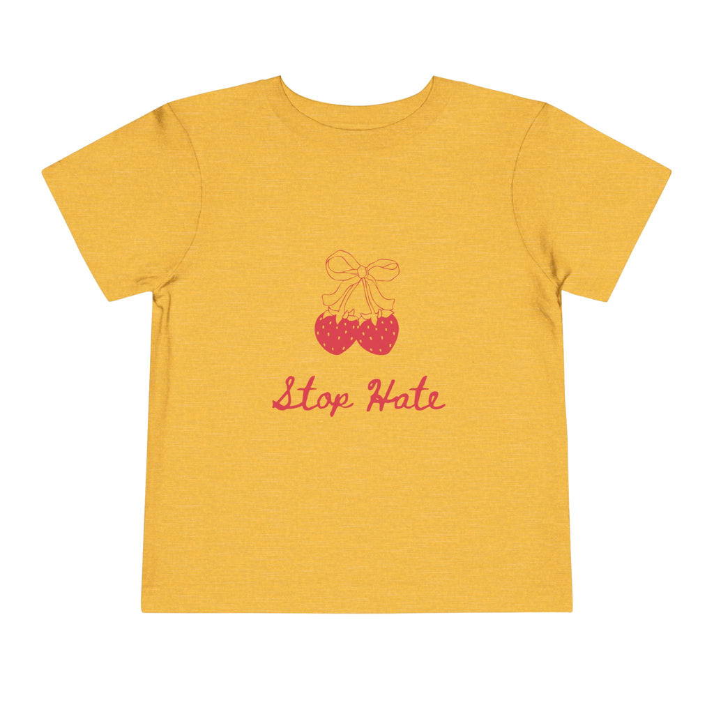 Stop Hate Toddler Tee — Cute Strawberry Heart Graphic Kids Shirt
