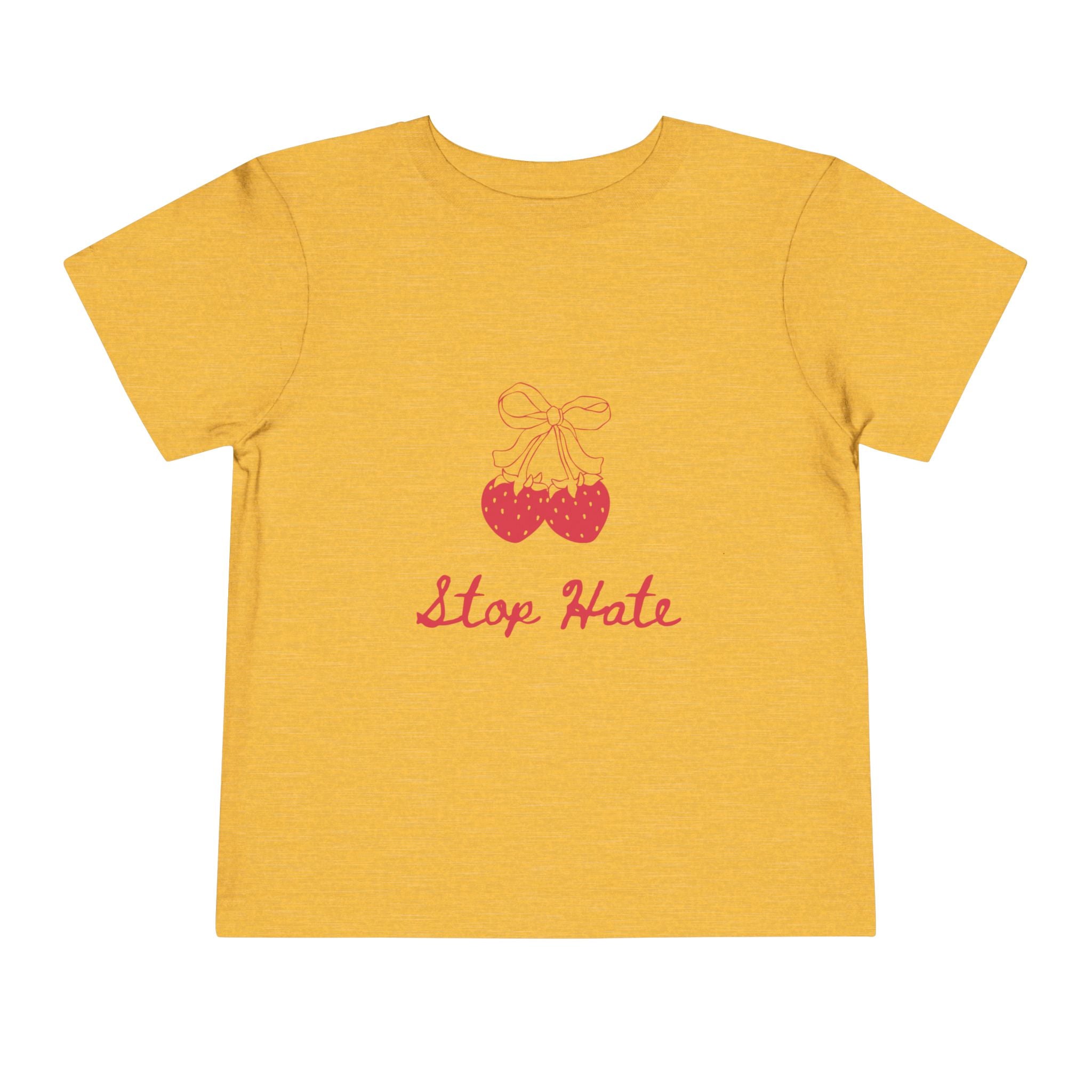 Stop Hate Toddler Tee — Cute Strawberry Heart Graphic Kids Shirt