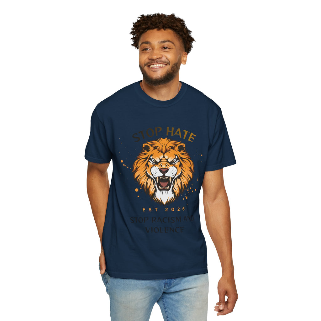 Stop Hate Lion T-Shirt — "Stop Racism and Violence" Statement Tee