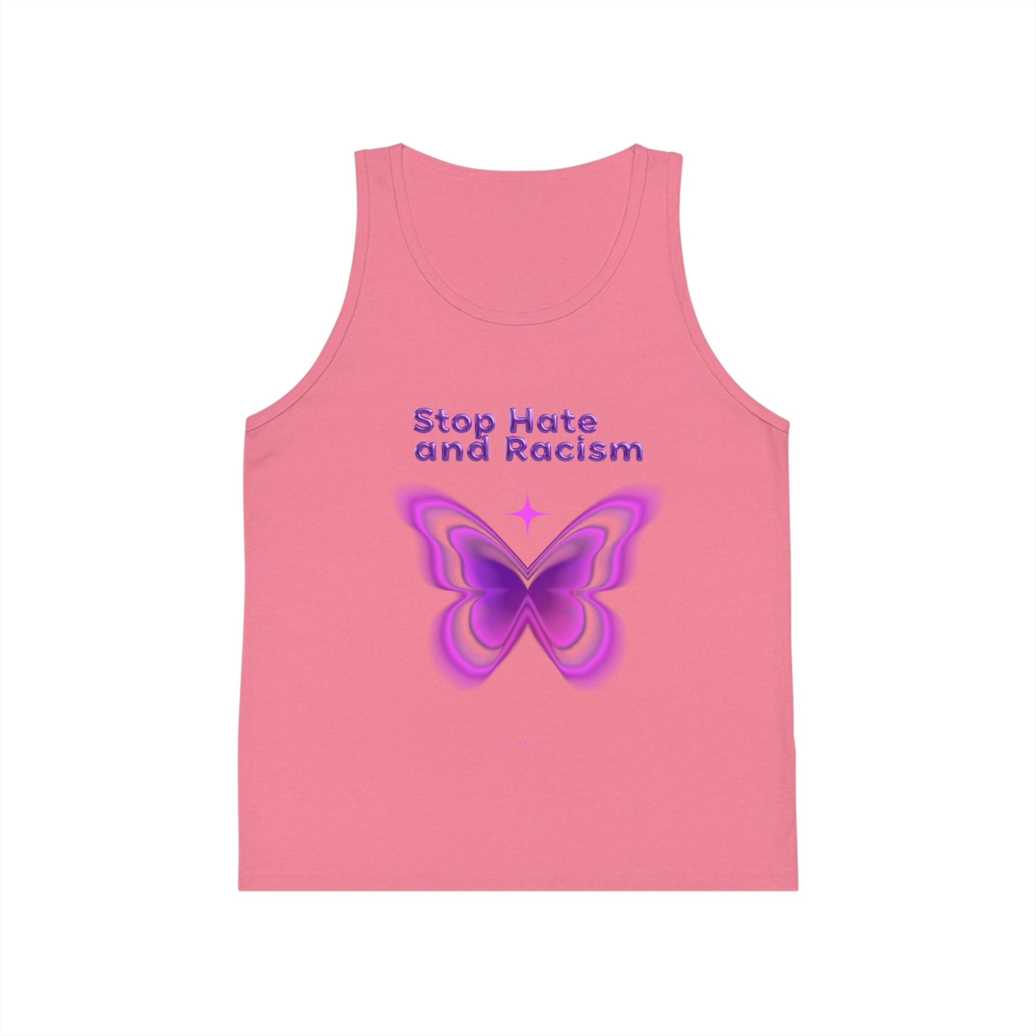 Kids Tank Top — "Stop Hate and Racism" Purple Butterfly Anti-Racism Tee