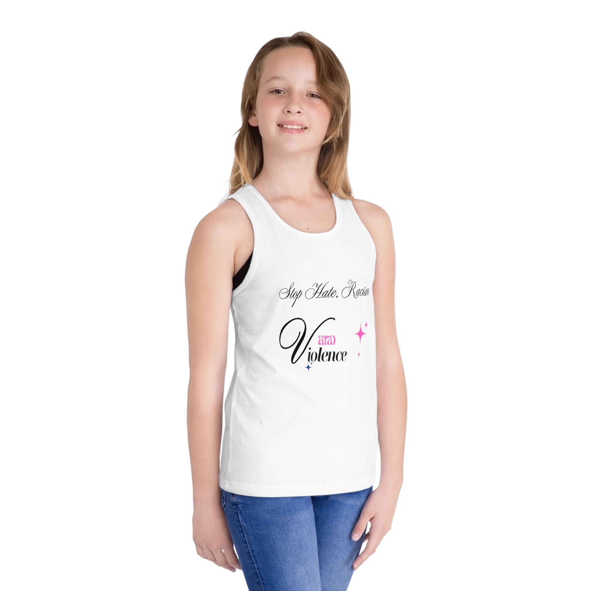 Kids Tank Top “Stop Hate, Racism — Kind Violence” Anti-Racism Graphic