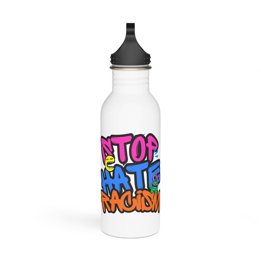 Stainless Steel Water Bottle — Stop Hate, No Racism Graffiti Design