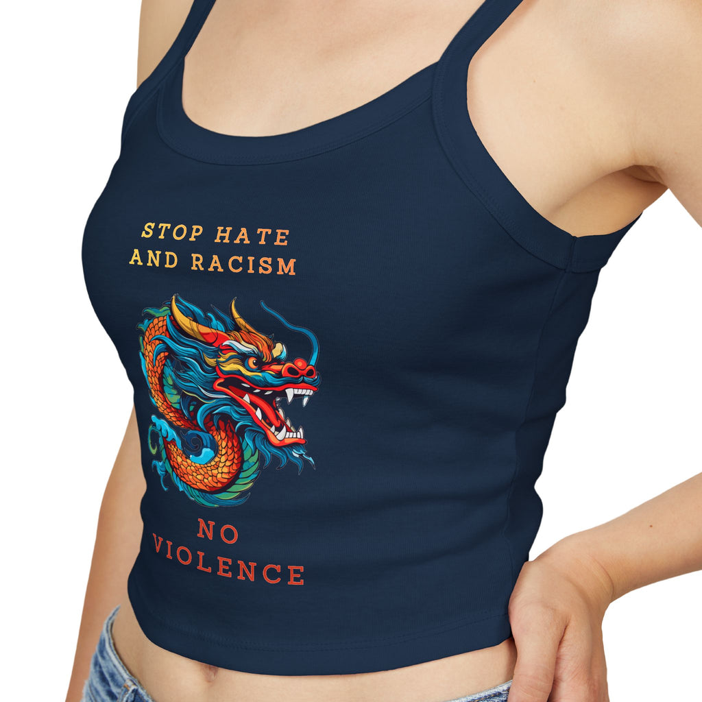Tank Top — Colorful Dragon “Stop Hate and Racism / No Violence” Graphic Crop