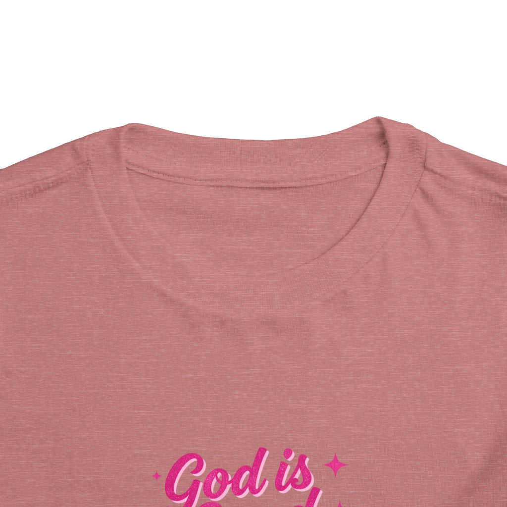 Toddler Tee – "God is Good Time" Pink Script Christian Kids Shirt