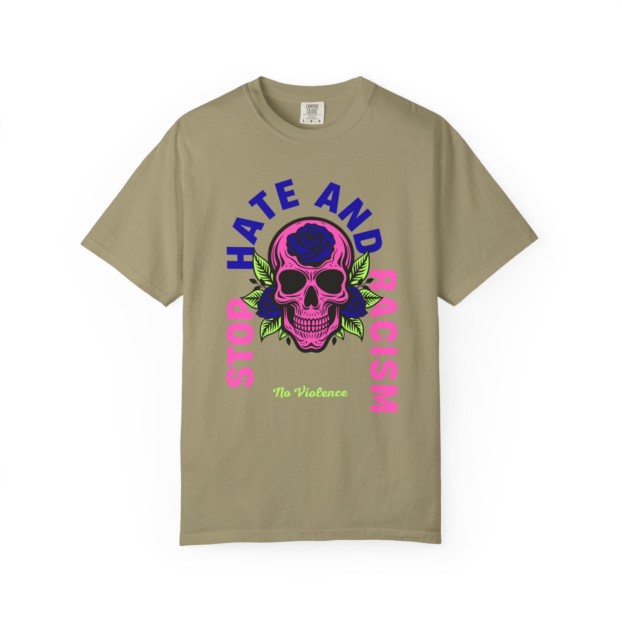 Stop Hate and Racism Skull T-Shirt — Anti-Racism Statement Tee