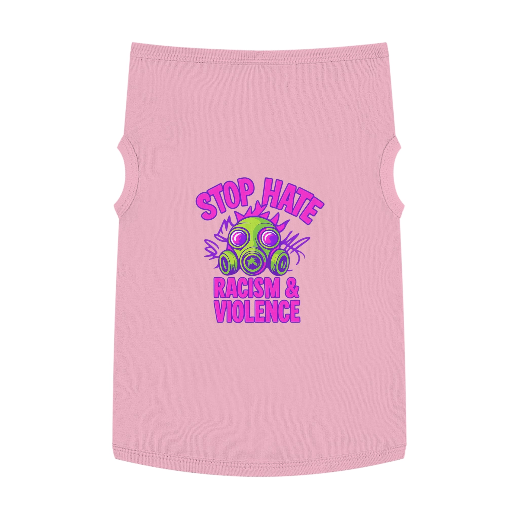Pet Tank Top — "Stop Hate: Racism & Violence" Neon Gas Mask Anti-Racism Tee for Dogs