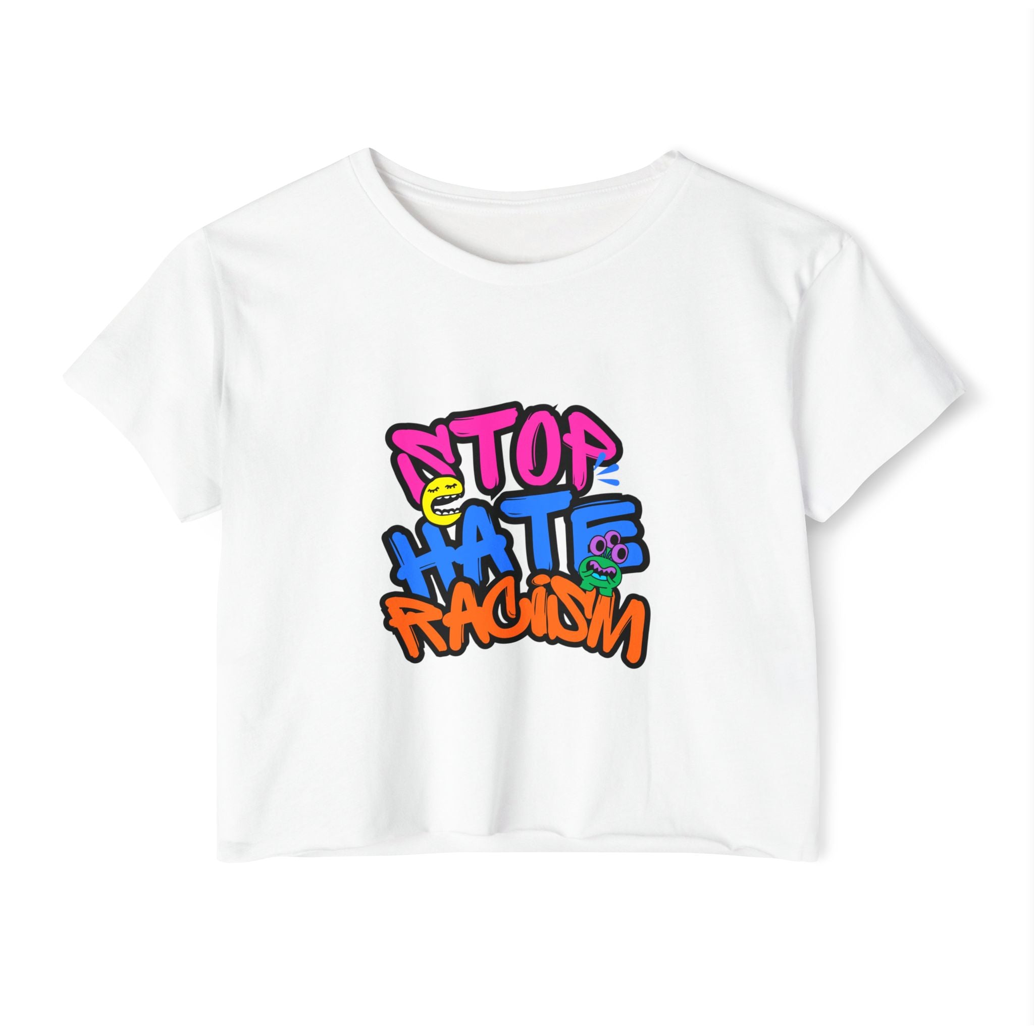 Crop Top — "Stop Hate Racism" Colorful Graffiti Festival Tee