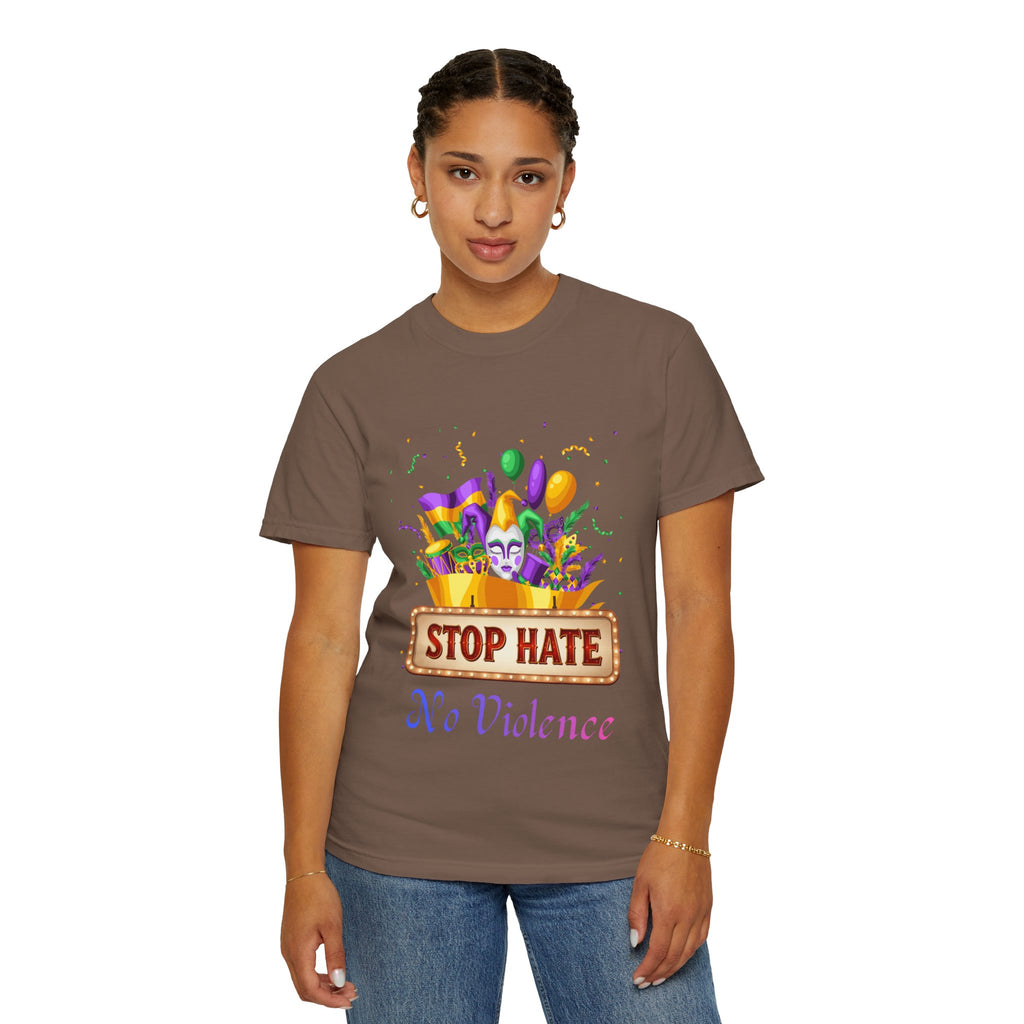 T-Shirt — "Stop Hate, No Violence" Mardi Gras Parade Design