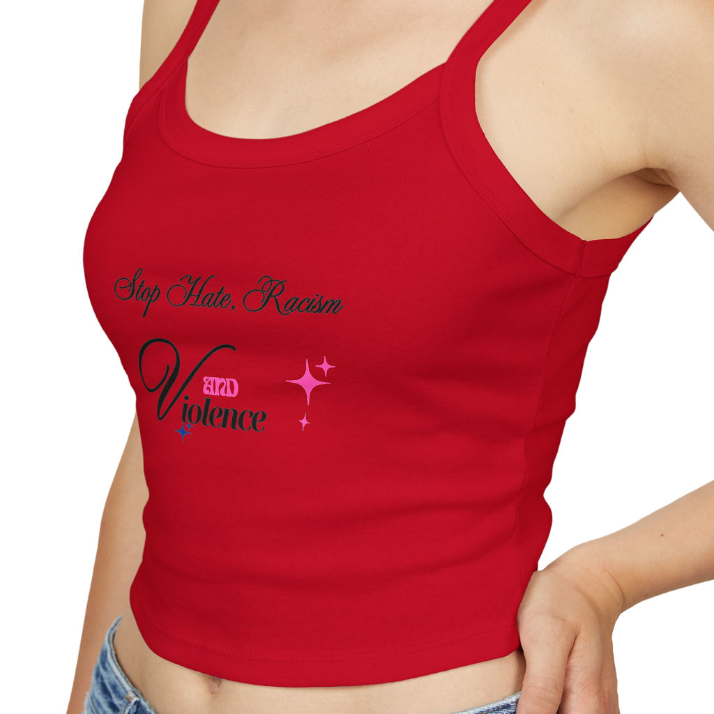 Women's Spaghetti Tank Top — "My Mom Knows Vibe" Pink Accent Crop