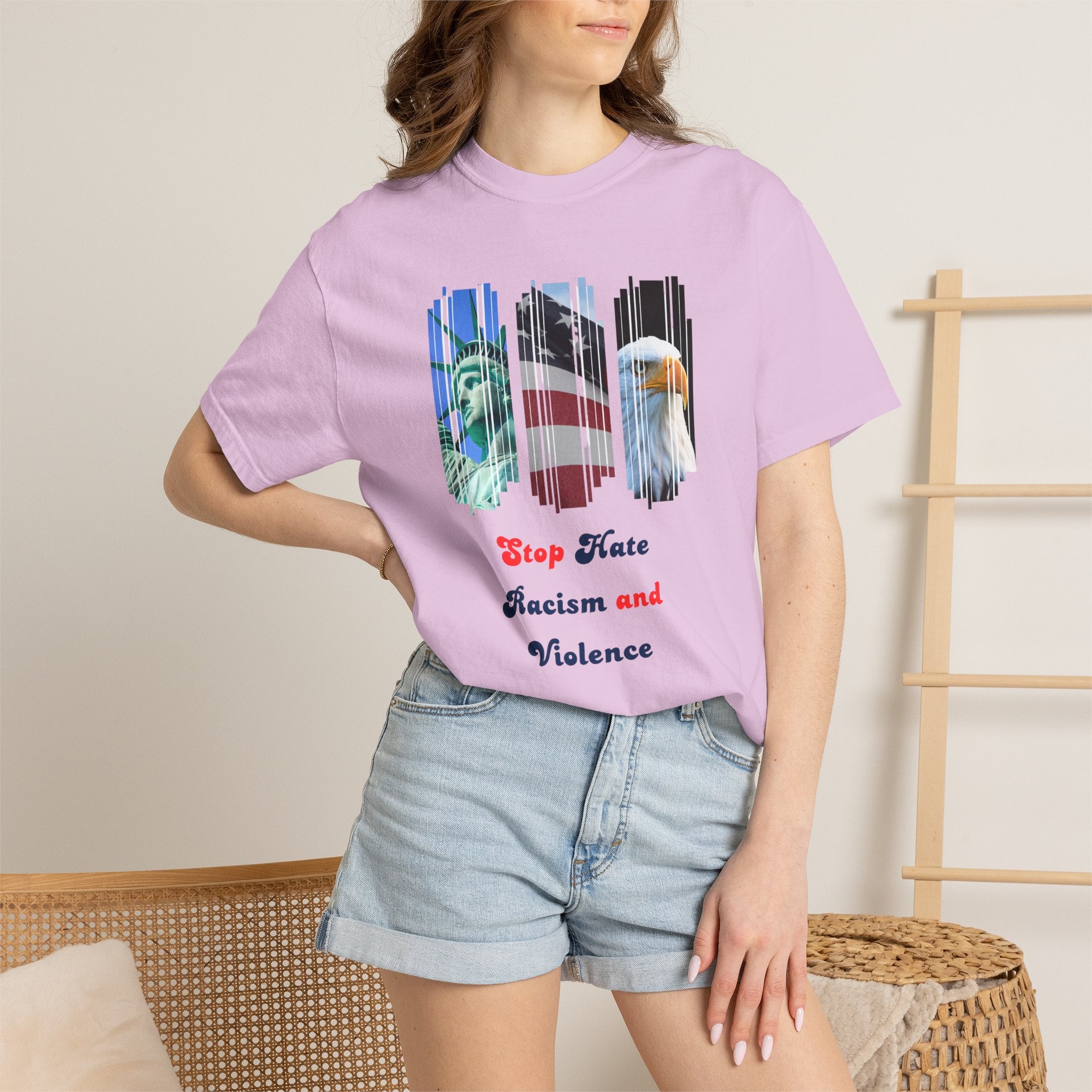 Patriotic 'Stop Hate Racism and Violence' T-Shirt