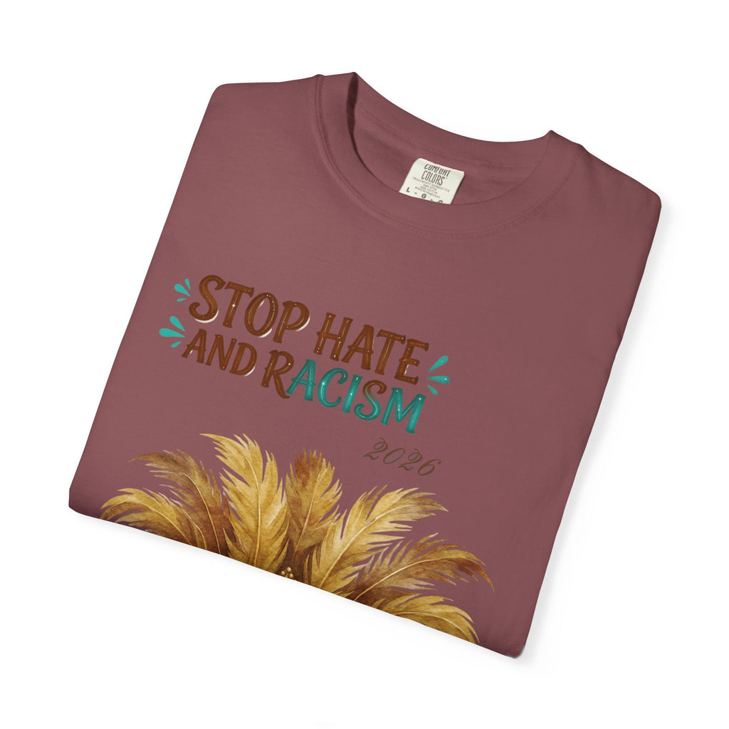 Stop Hate and Racism T-Shirt — Mardi Gras Mask Anti-Racism Tee