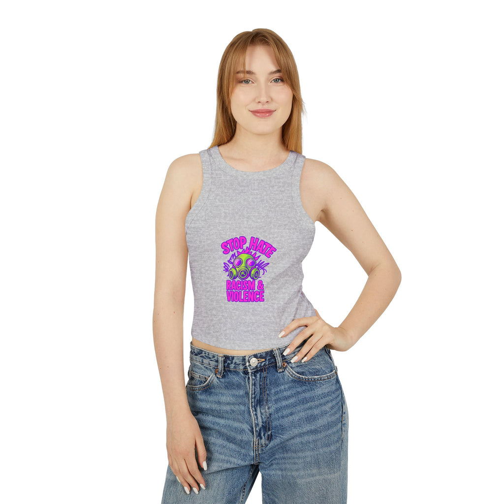 Racer Tank — "Stop Hate" Anti-Racism Gas Mask Graphic