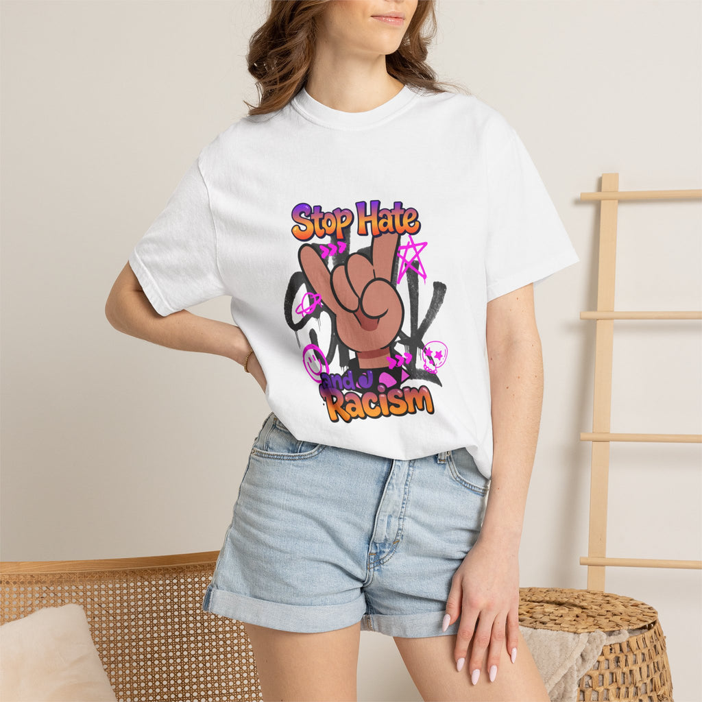 Stop Hate and Racism Graphic T-Shirt – Anti-Racism Solidarity Tee