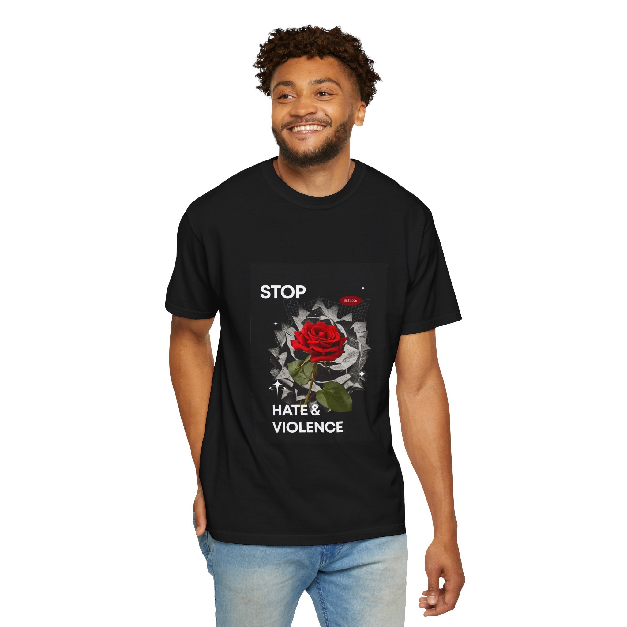 Stop Hate & Violence T-Shirt — Rose Protest Graphic Tee
