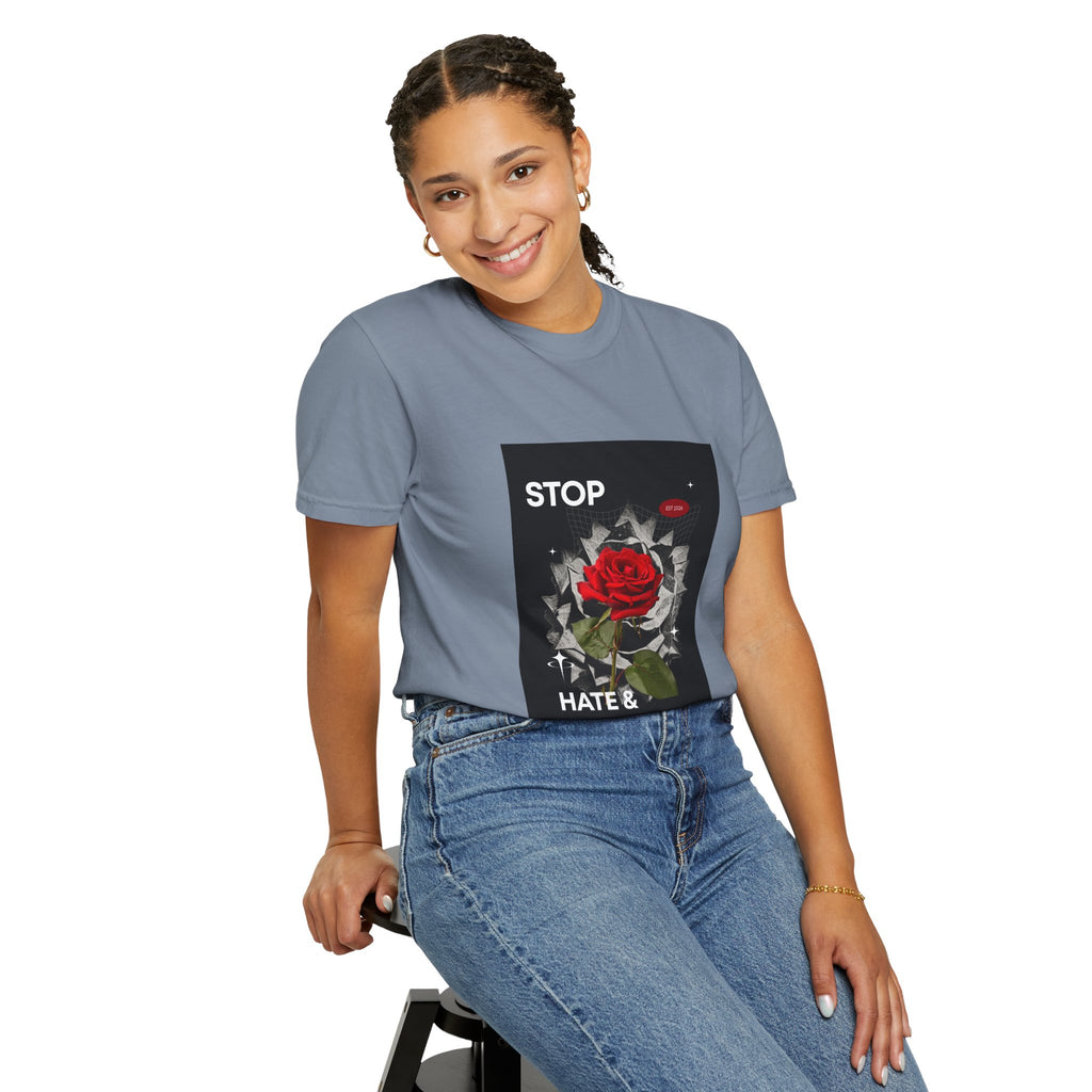 Stop Hate & Violence T-Shirt — Rose Protest Graphic Tee