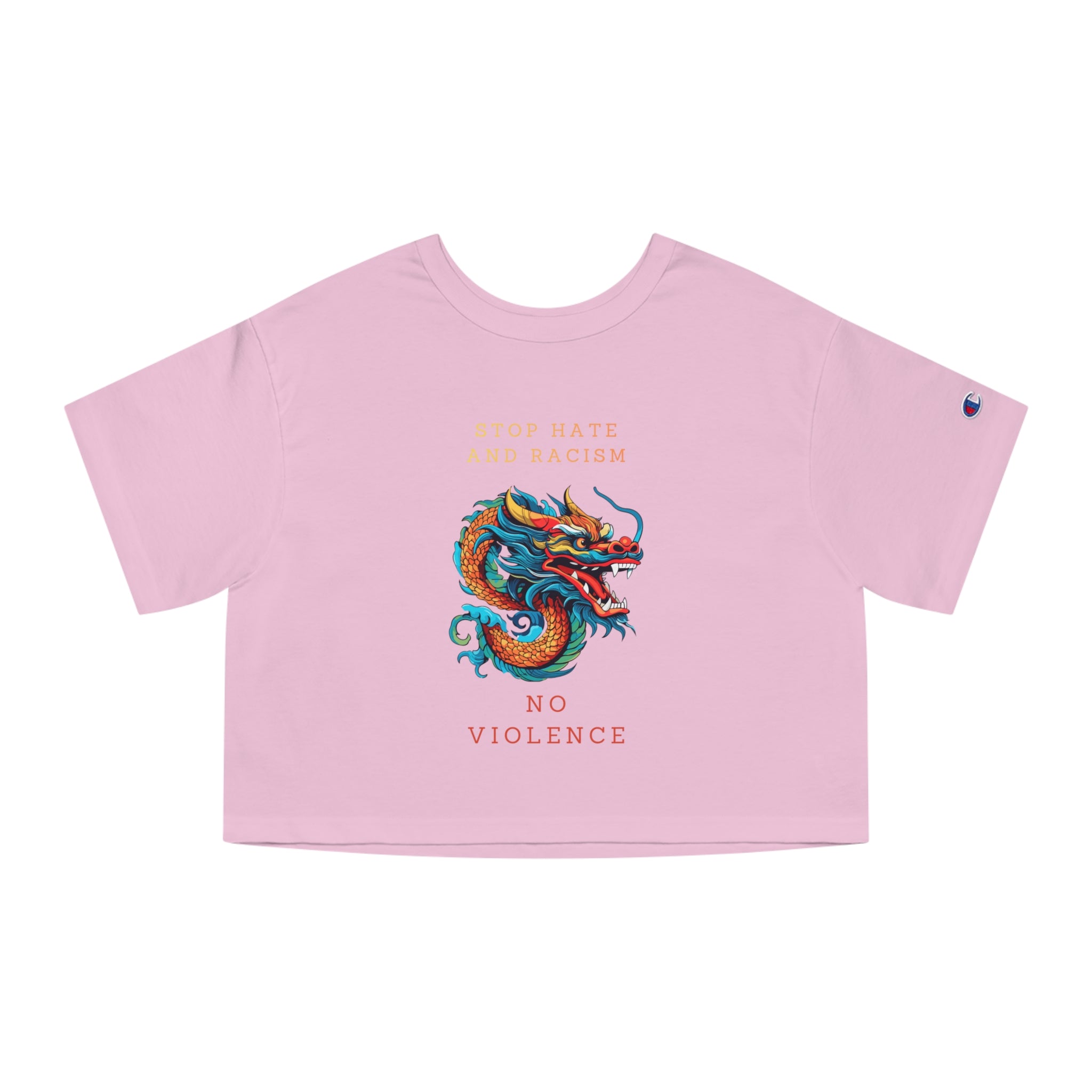 Stop Hate and Racism Dragon Crop Tee — "No Violence" Women's Cropped T-Shirt