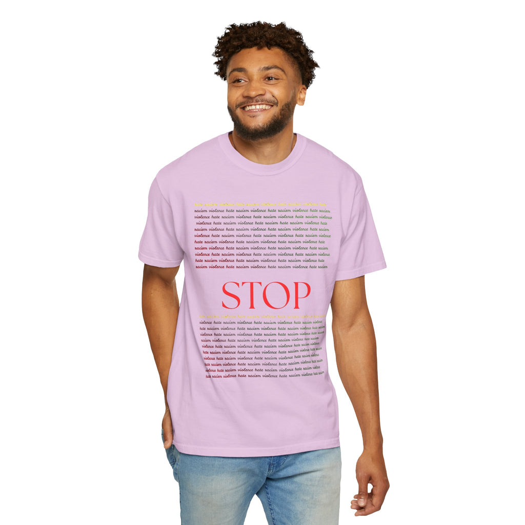 Stop Screen Tee — Black Graphic T-Shirt with Bold RED “STOP” Message
