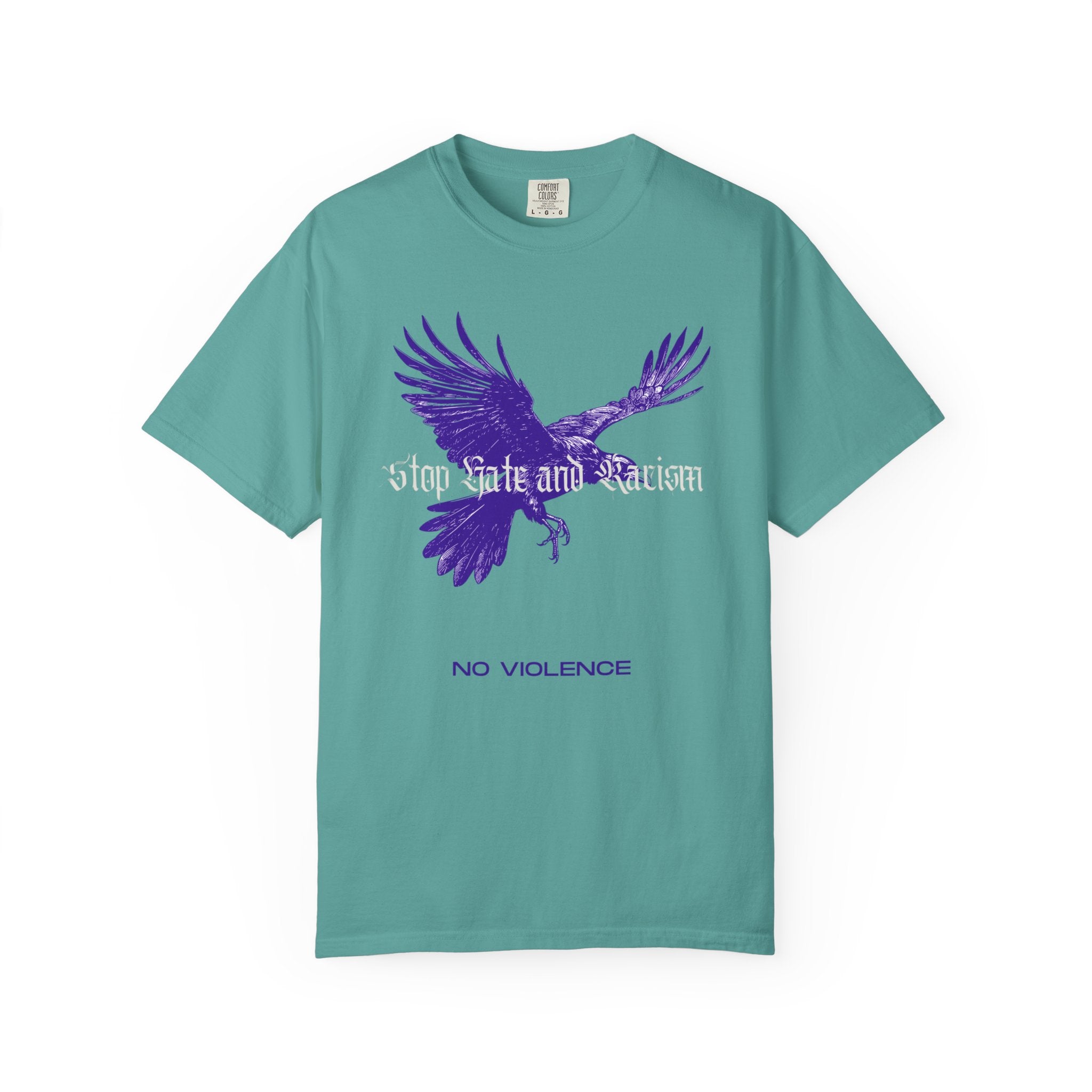 No Violence Raven T-Shirt — Purple Flying Crow Graphic Tee