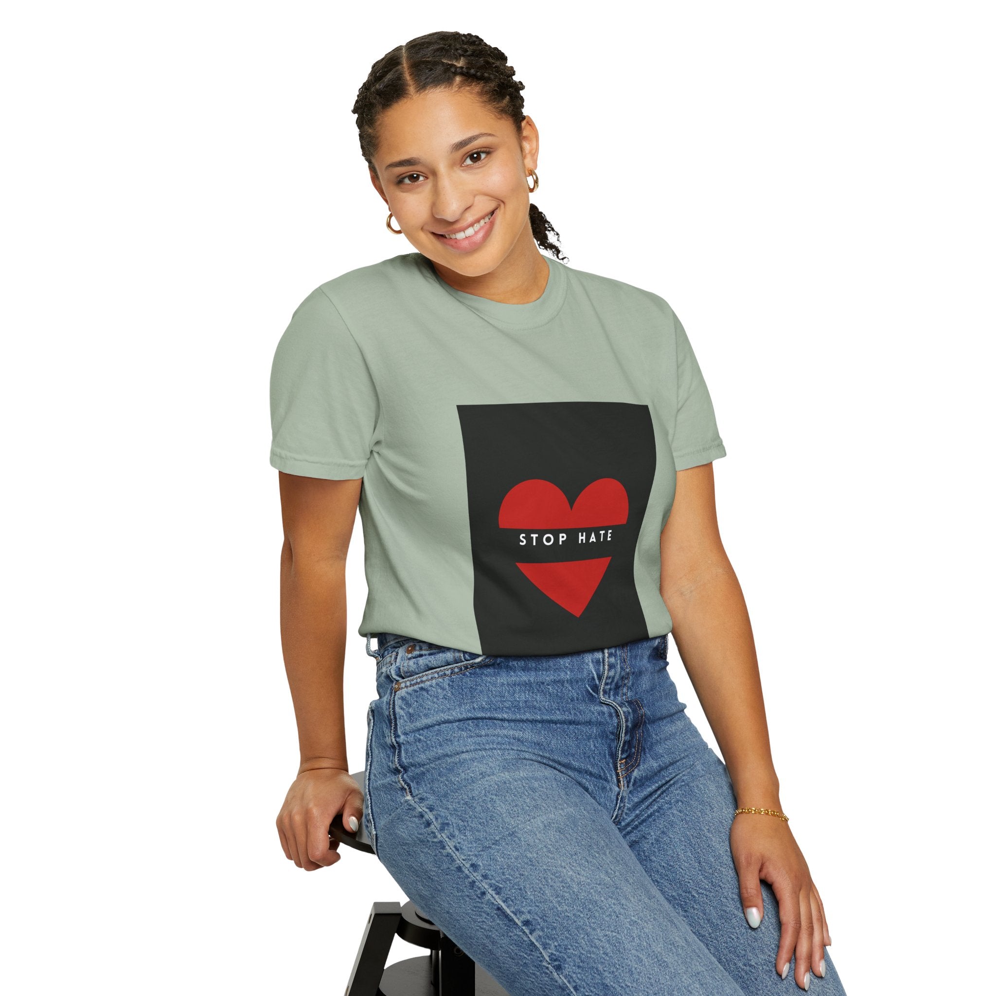 Stop Hate Heart T-Shirt — Red Heart Graphic Tee for Anti-Hate Awareness
