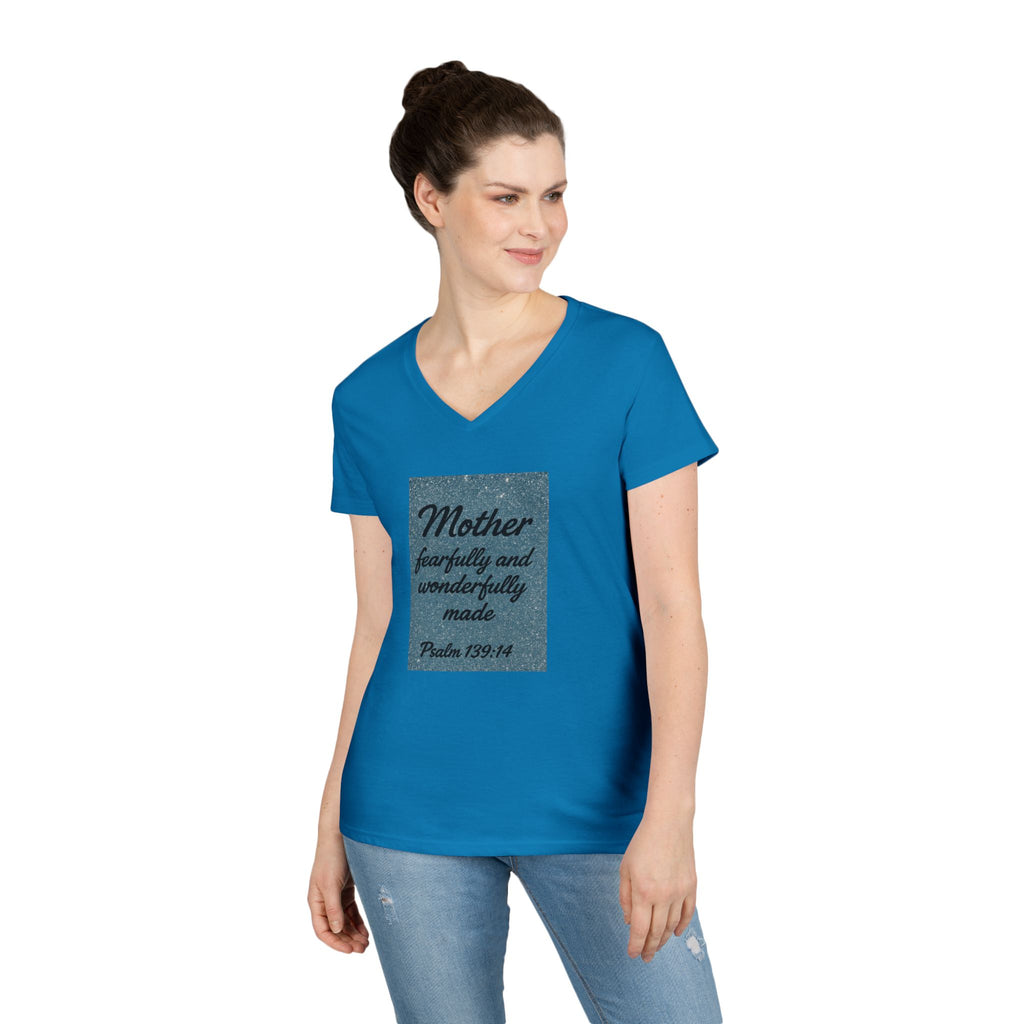 Mother 'Fearfully and Wonderfully Made' V‑Neck Tee — Psalm 139:14 Christian Mom Shirt