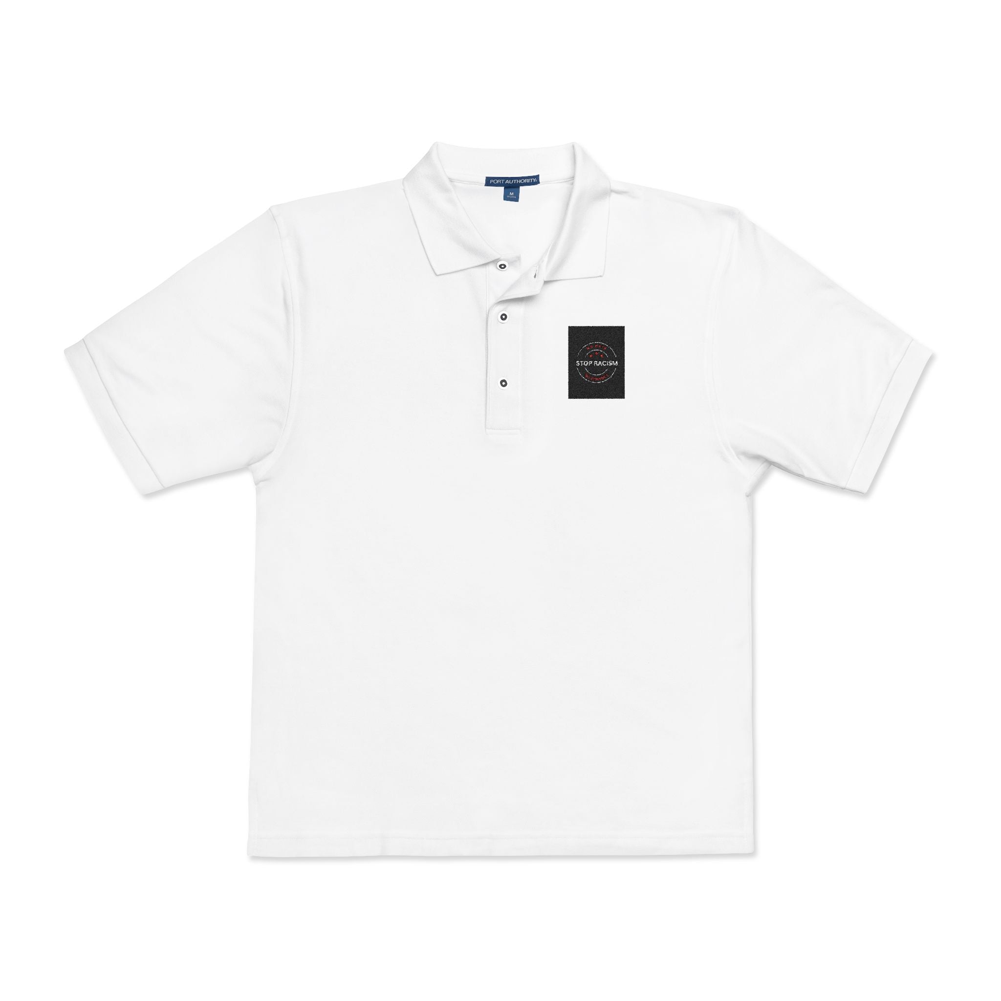 Embroidered 'Just Breathe' White Polo Shirt