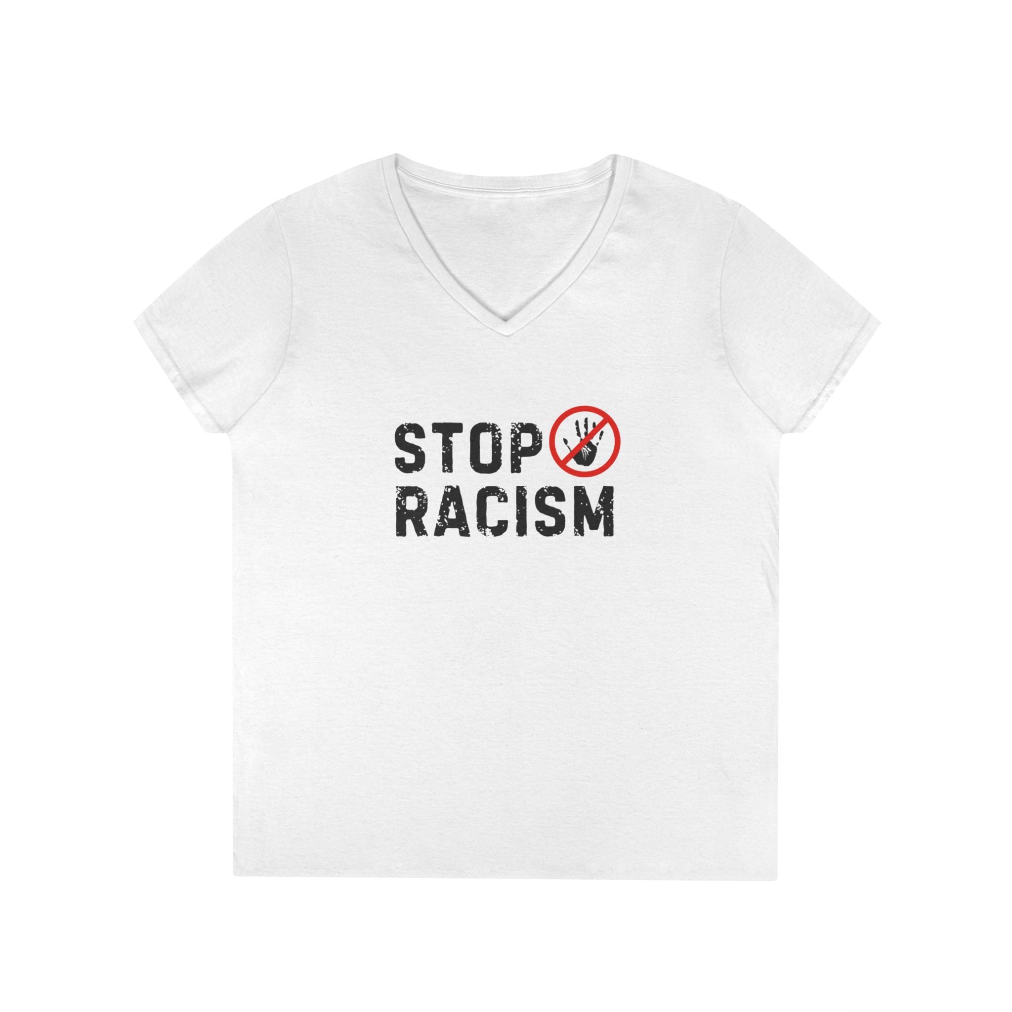 Stop Racism V-Neck T-Shirt — Anti-Racism Message Tee