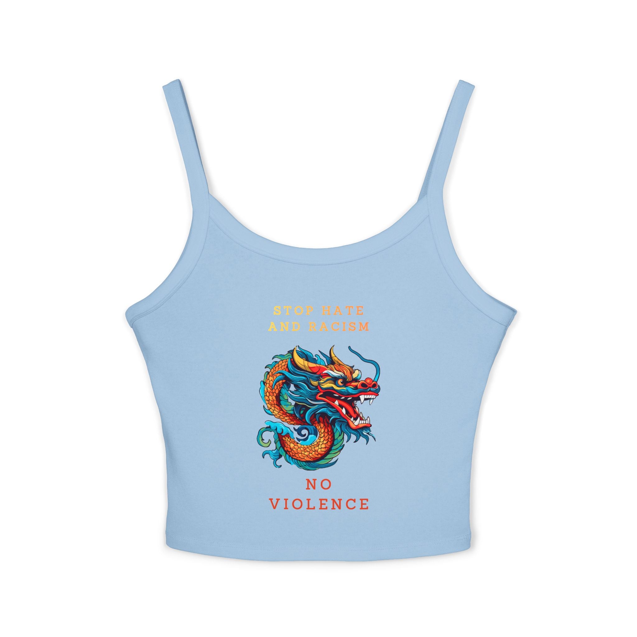 Tank Top — Colorful Dragon “Stop Hate and Racism / No Violence” Graphic Crop