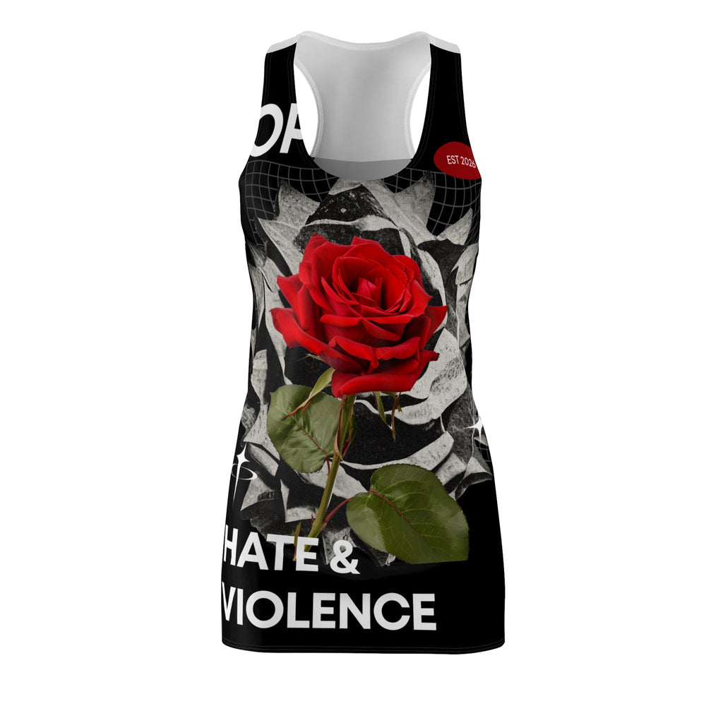 Racerback Dress — Red Rose "Stop Hate & Violence" Graphic